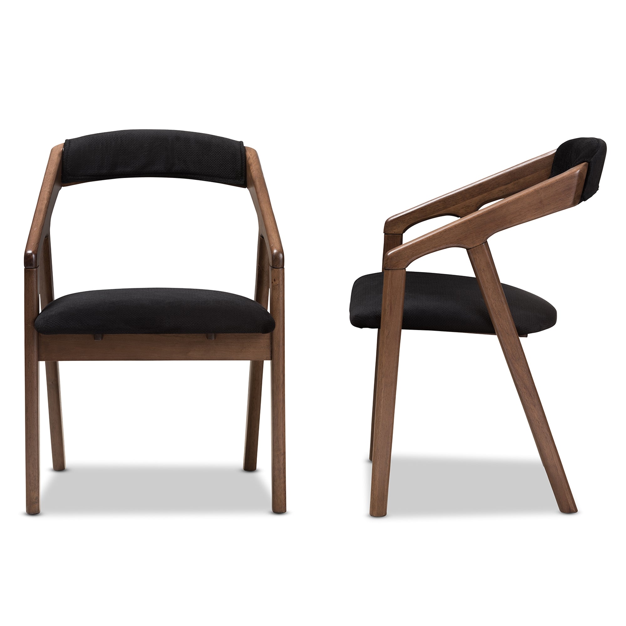 Baxton Studio Wendy Mid-Century Modern Black Velvet and "Oak" Medium Brown Wood Finishing Dining Chair Set of 2