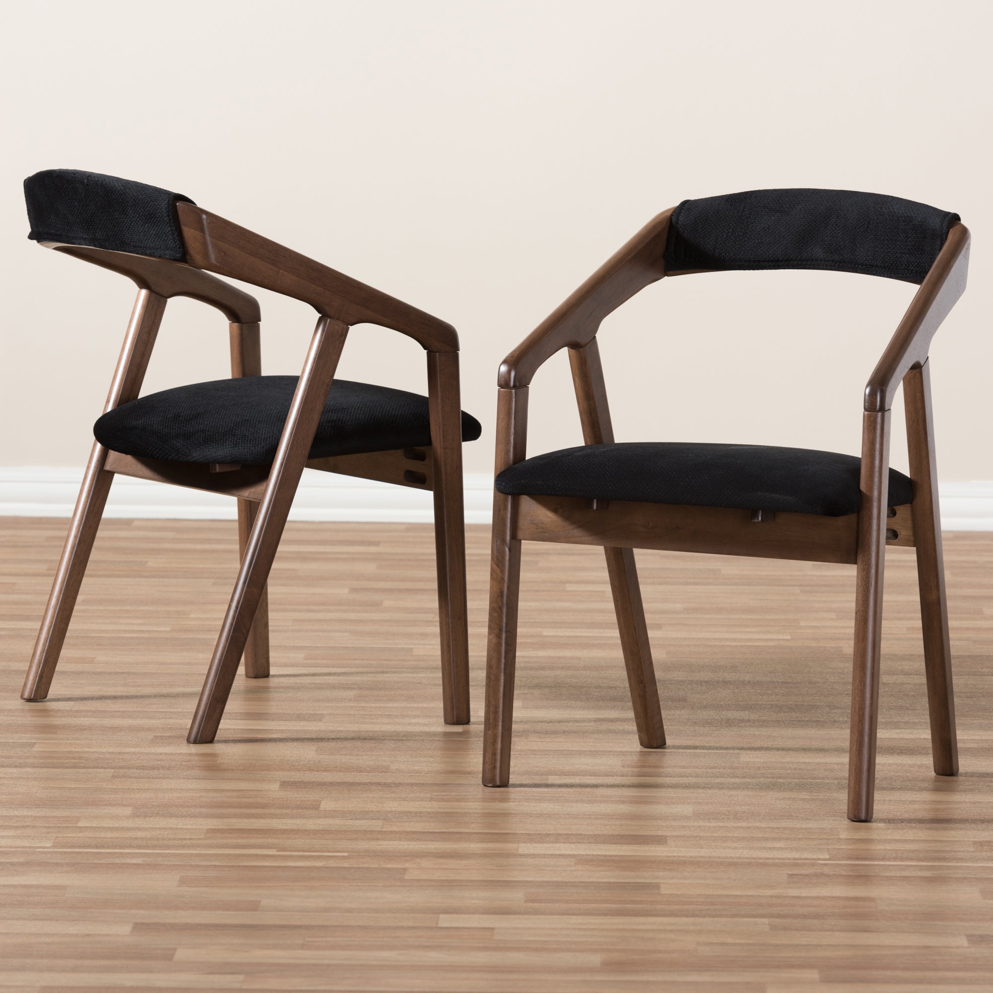 Baxton Studio Wendy Mid-Century Modern Black Velvet and "Oak" Medium Brown Wood Finishing Dining Chair Set of 2