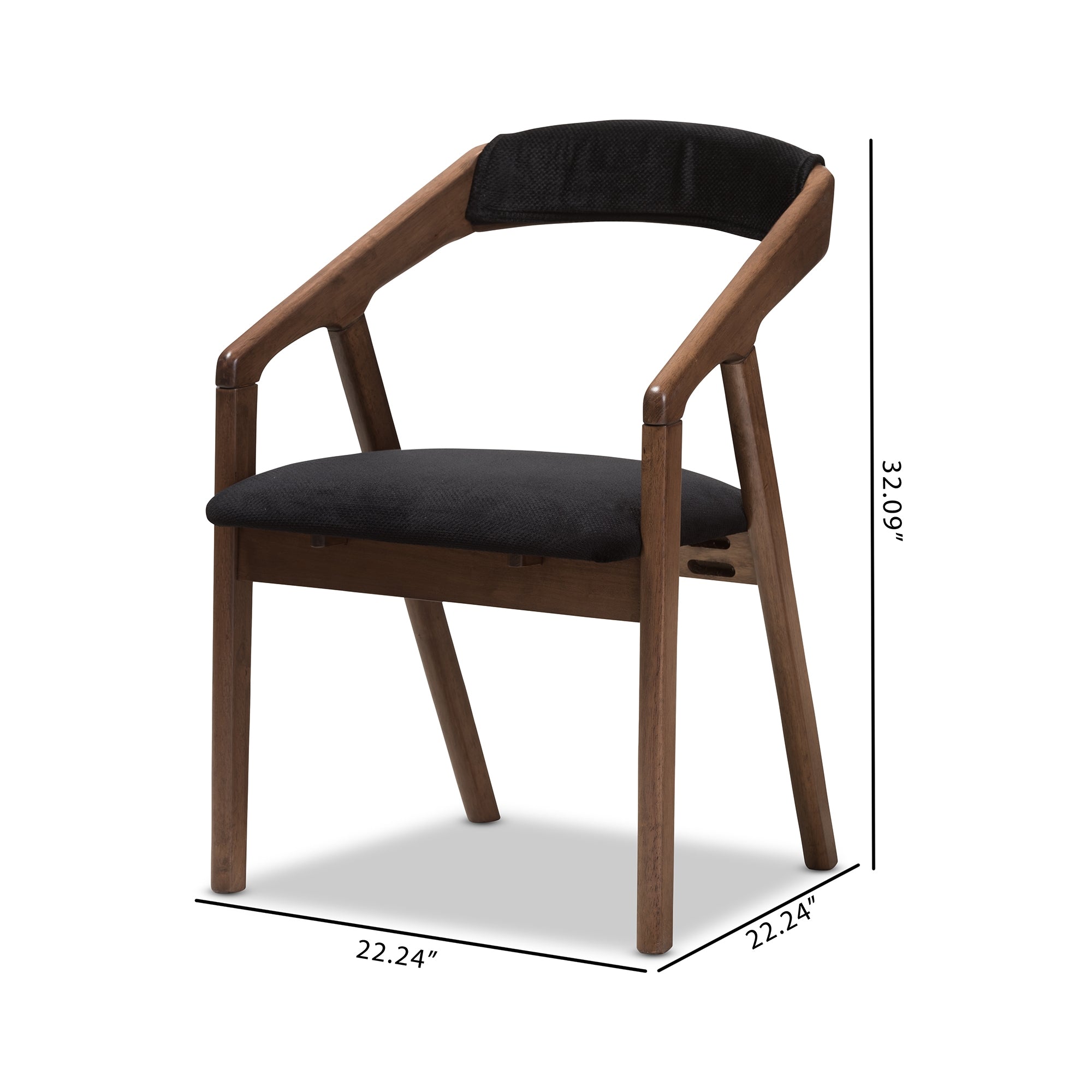 Baxton Studio Wendy Mid-Century Modern Black Velvet and "Oak" Medium Brown Wood Finishing Dining Chair Set of 2