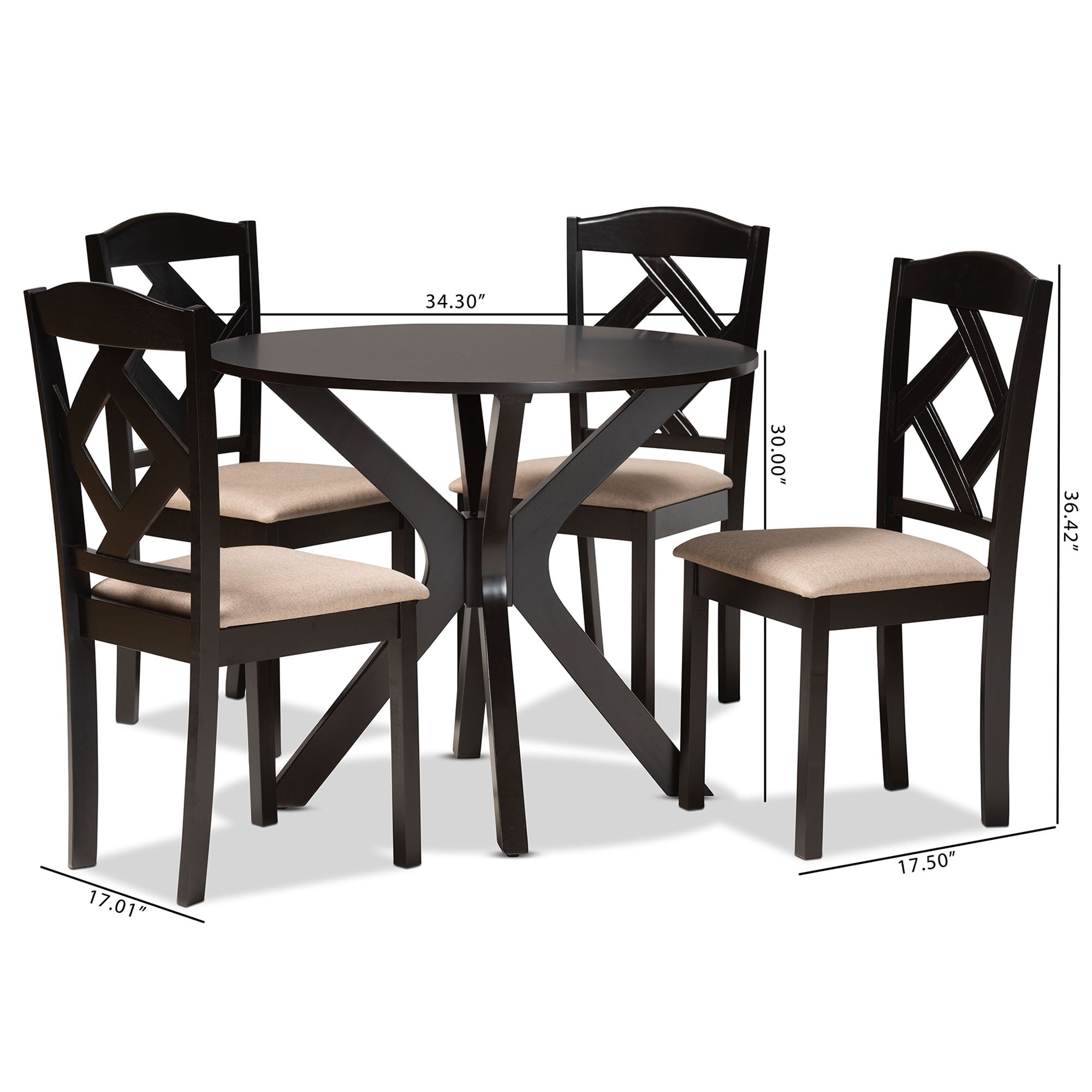 Baxton Studio Carlin Sand Fabric Upholstered and Dark Brown Finished Wood 5-Piece Dining Set