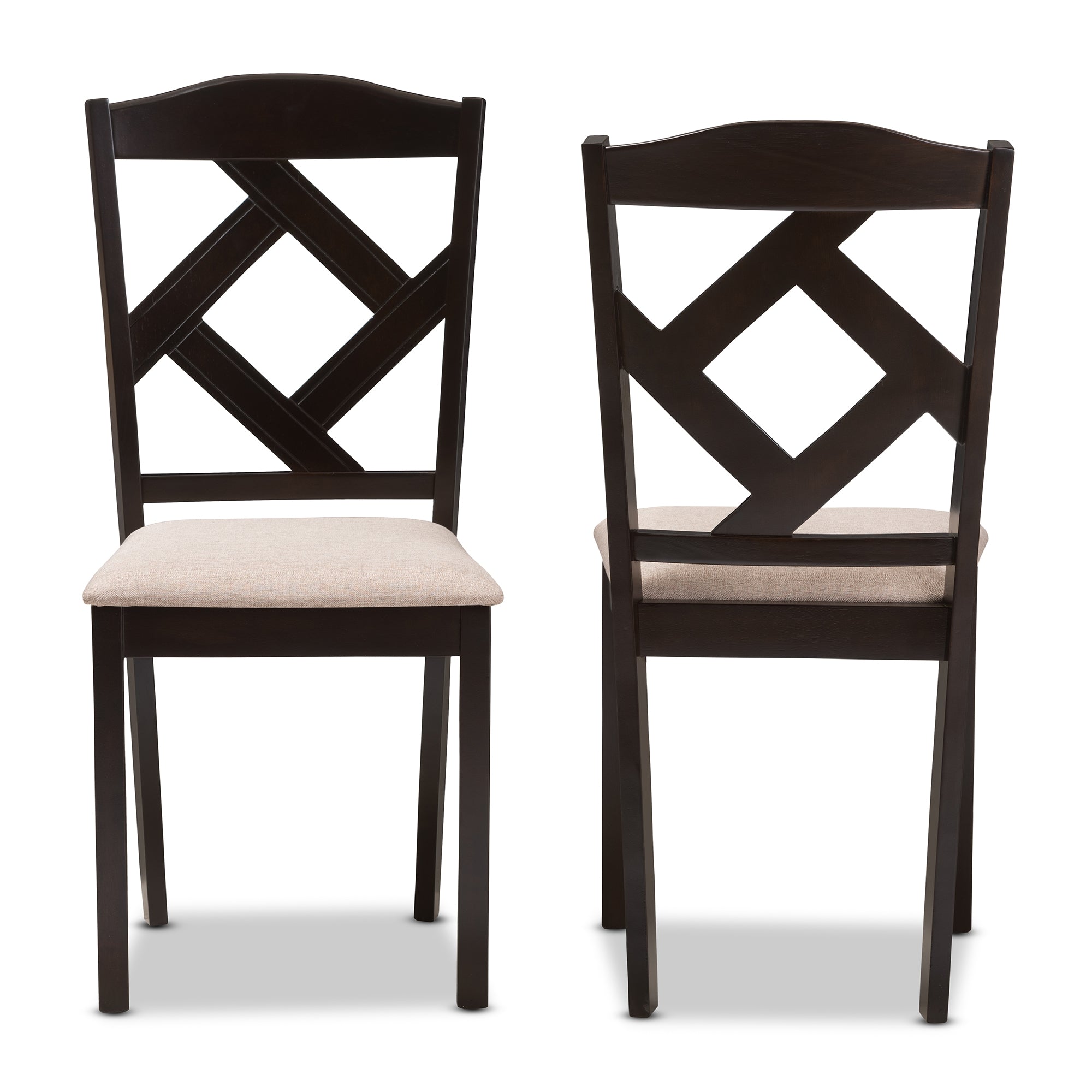 Baxton Studio Ruth Modern and Contemporary Beige Fabric Upholstered and Dark Brown Finished Dining Chair Set of 2