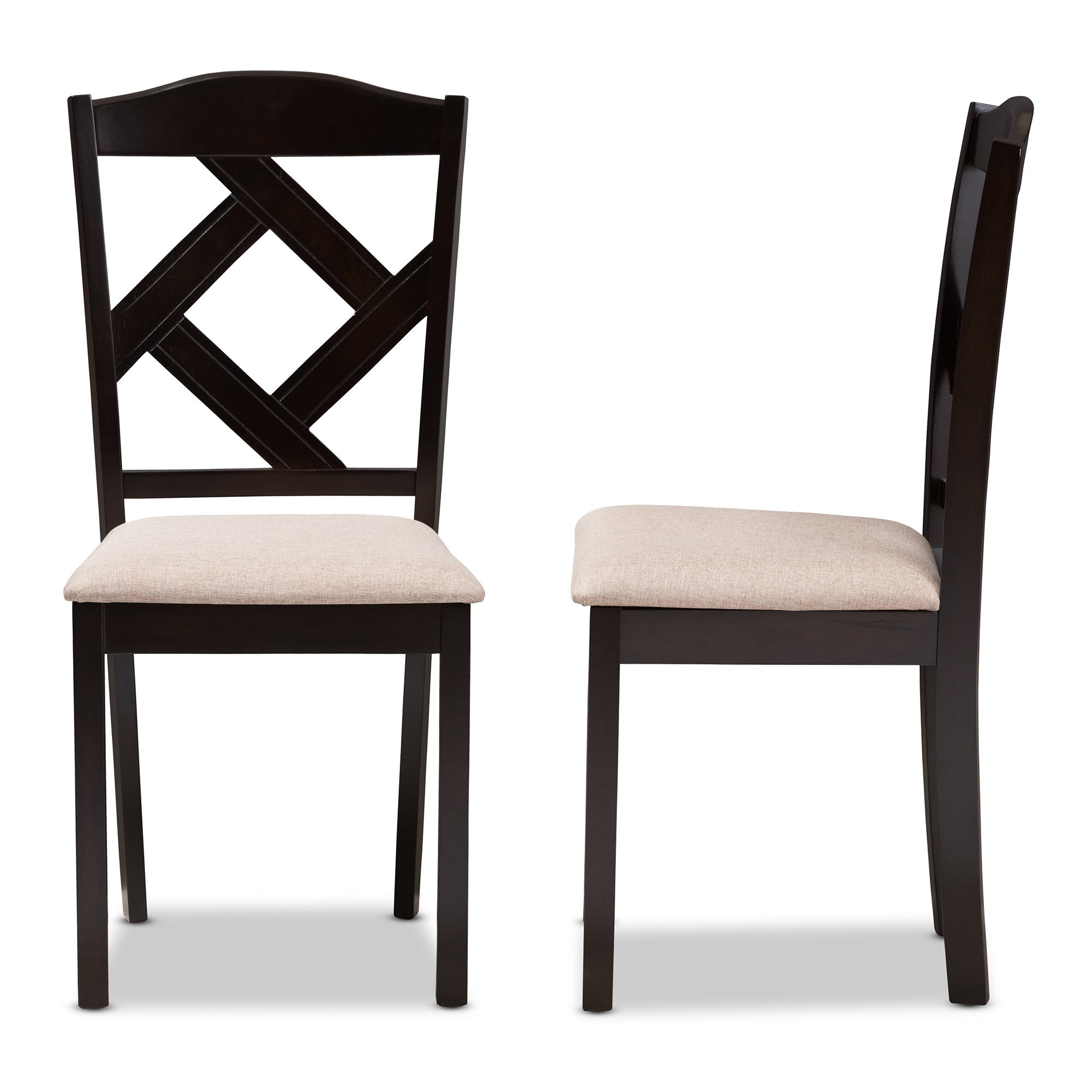 Baxton Studio Ruth Modern and Contemporary Beige Fabric Upholstered and Dark Brown Finished Dining Chair Set of 2