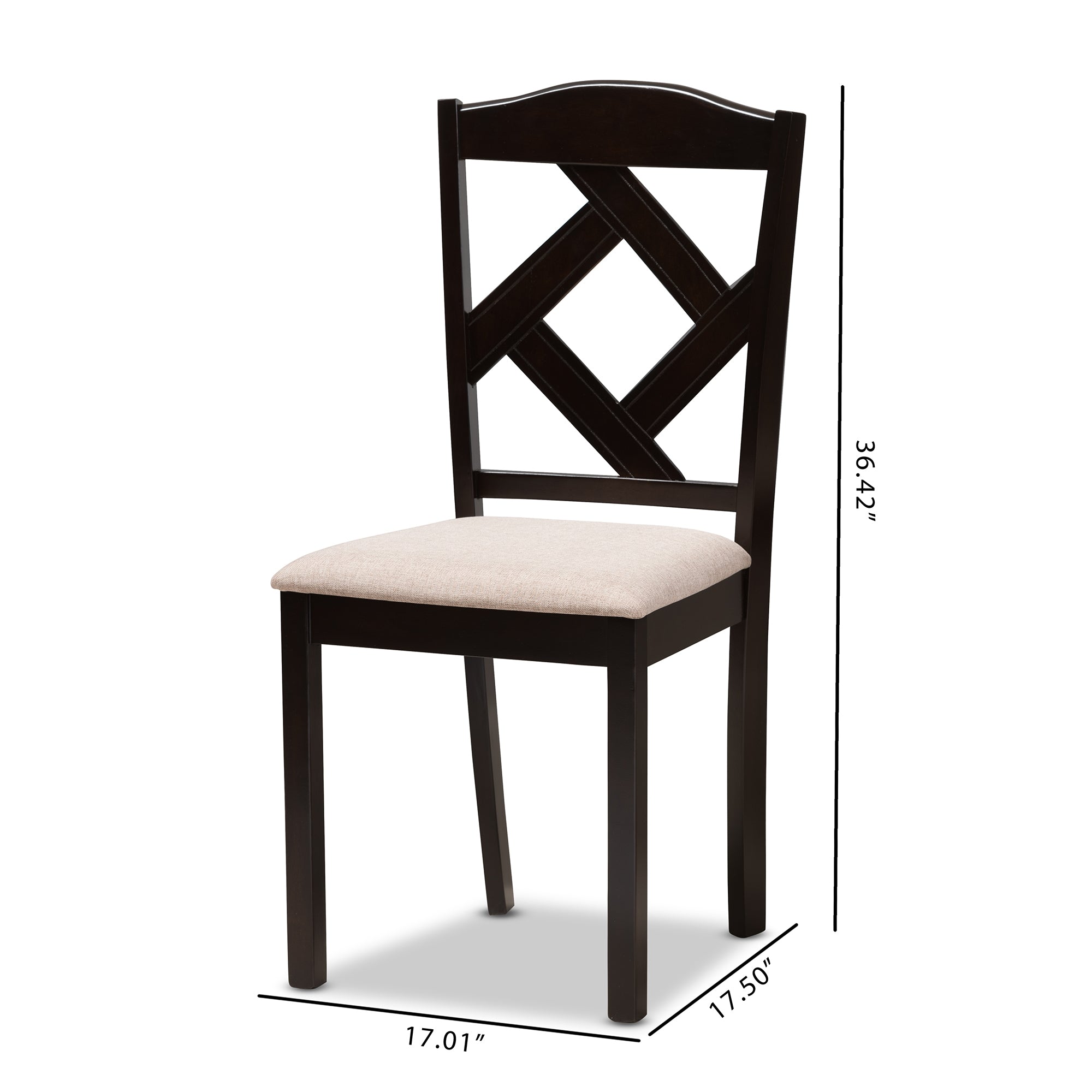 Baxton Studio Ruth Modern and Contemporary Beige Fabric Upholstered and Dark Brown Finished Dining Chair Set of 2