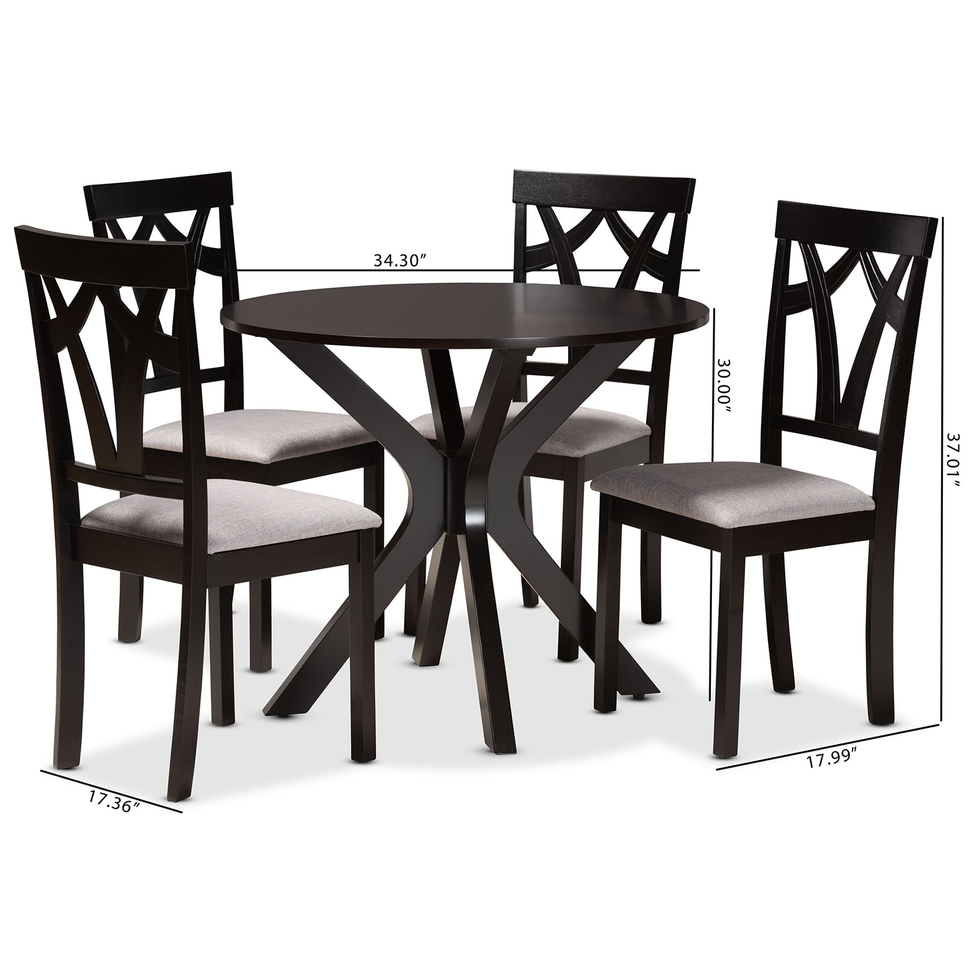 Baxton Studio Luise Modern and Contemporary Grey Fabric Upholstered and Dark Brown Finished Wood 5-Piece Dining Set