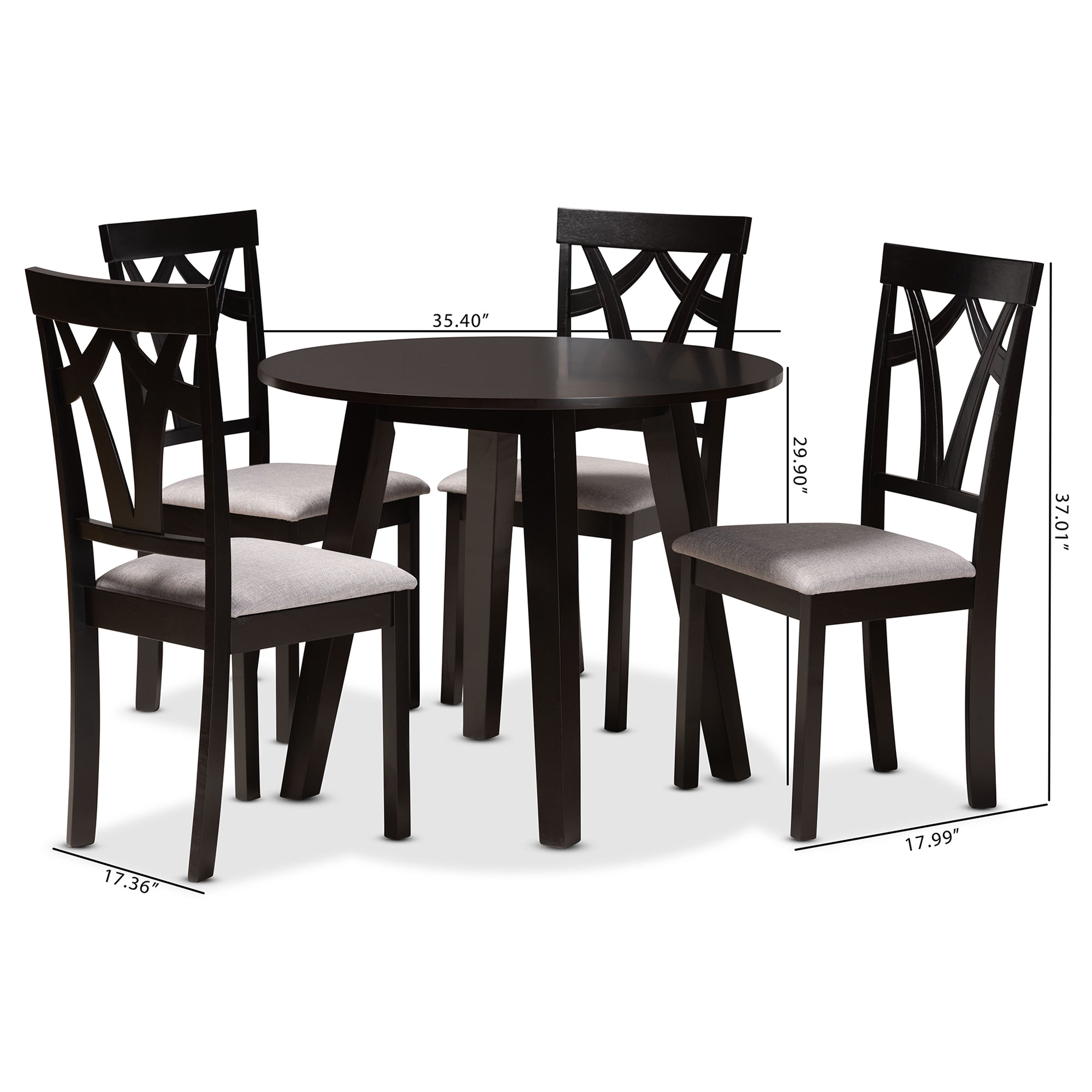 Baxton Studio Derya Modern Transitional Grey Fabric Upholstered and Dark Brown Finished Wood 5-Piece Dining Set