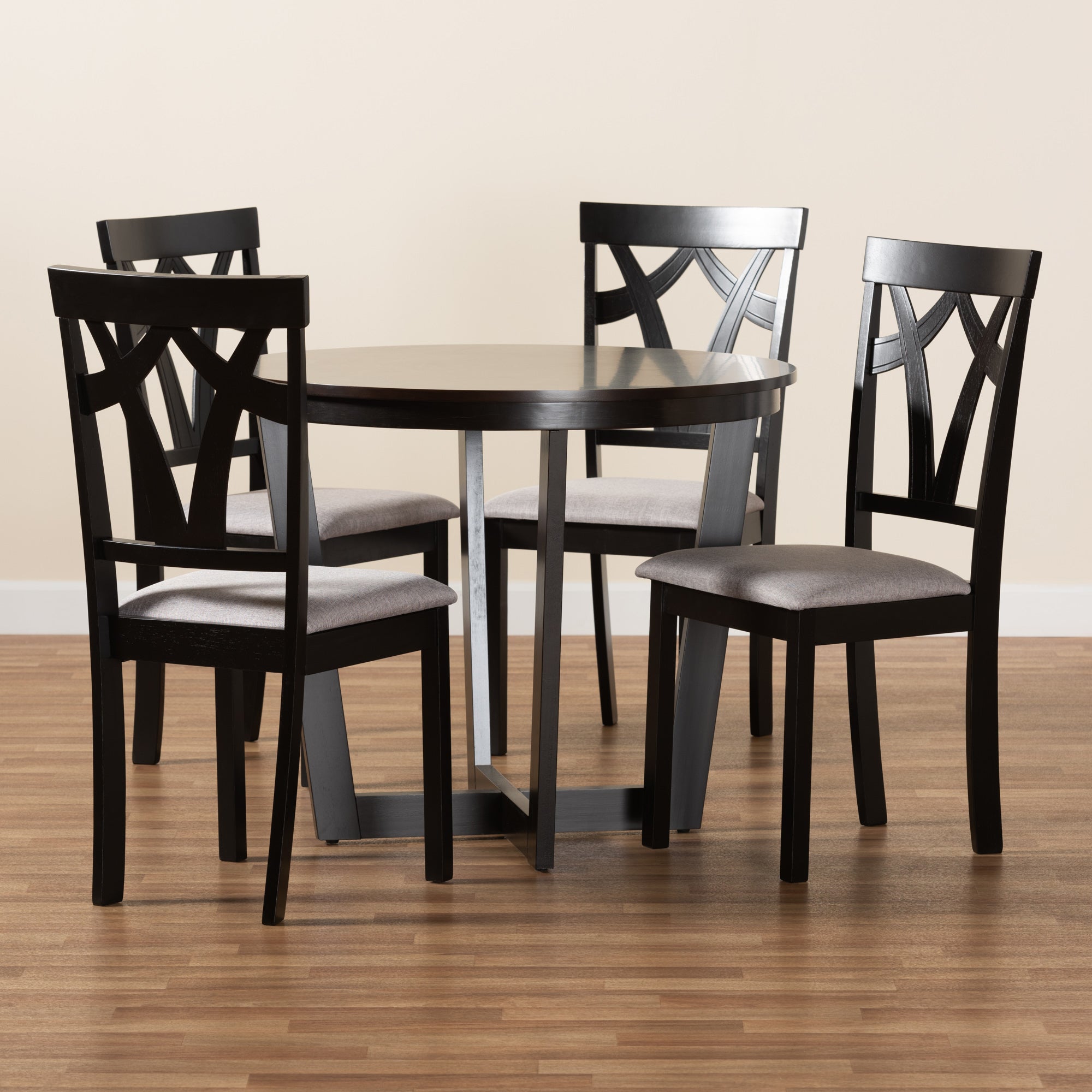 Baxton Studio Telma Modern and Contemporary Grey Fabric Upholstered and Dark Brown Finished Wood 5-Piece Dining Set