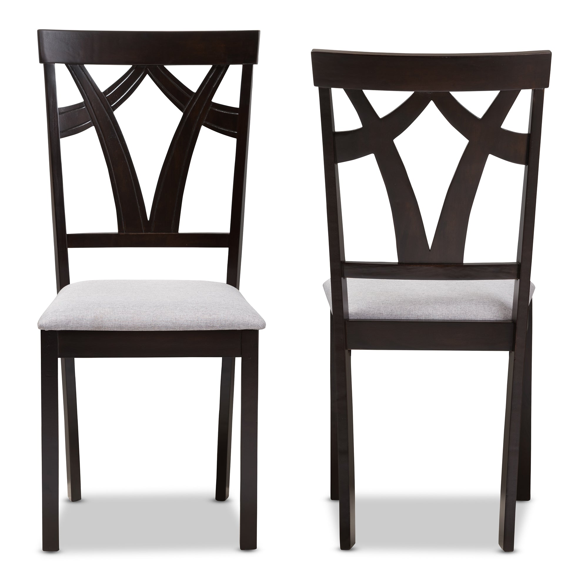 Baxton Studio Sylvia Modern and Contemporary Grey Fabric Upholstered and Dark Brown Finished Dining Chair Set of 2