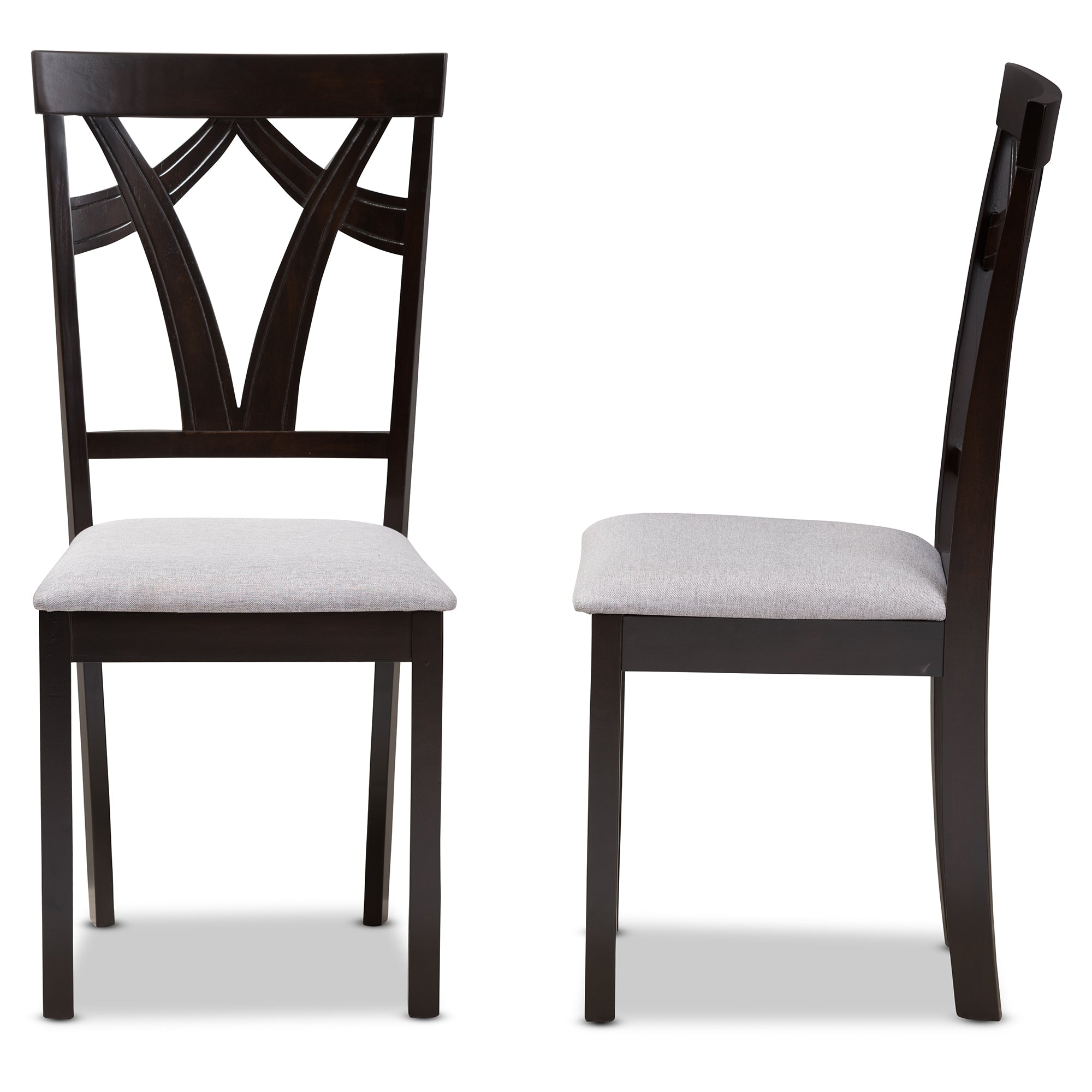 Baxton Studio Sylvia Modern and Contemporary Grey Fabric Upholstered and Dark Brown Finished Dining Chair Set of 2