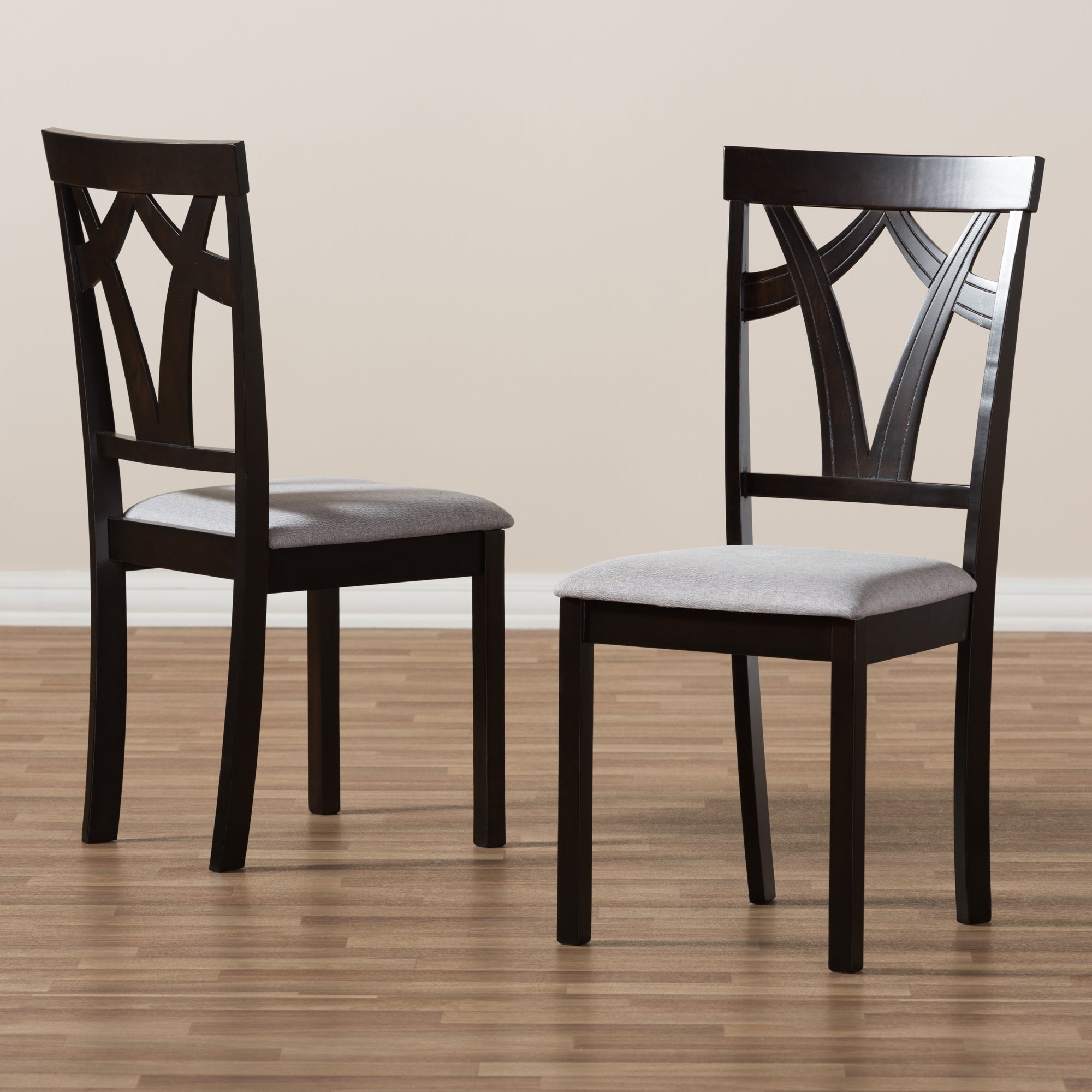 Baxton Studio Sylvia Modern and Contemporary Grey Fabric Upholstered and Dark Brown Finished Dining Chair Set of 2