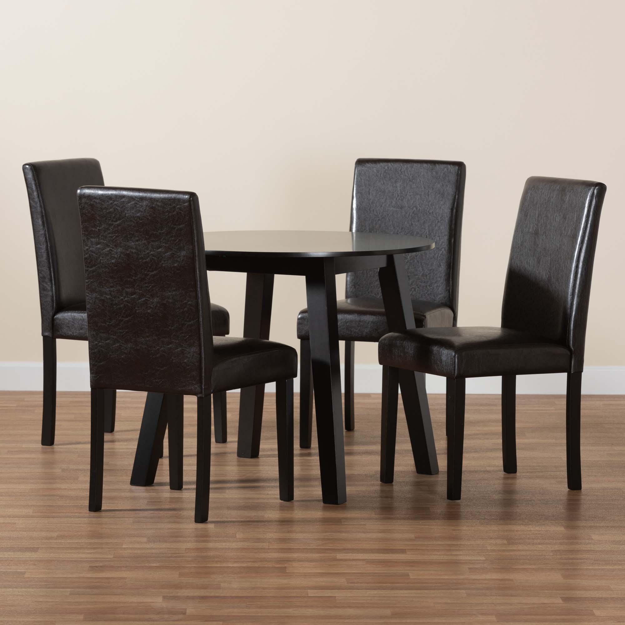 Baxton Studio Emine Modern Dark Brown Faux Leather and Espresso Brown Finished Wood 5-Piece Dining Set