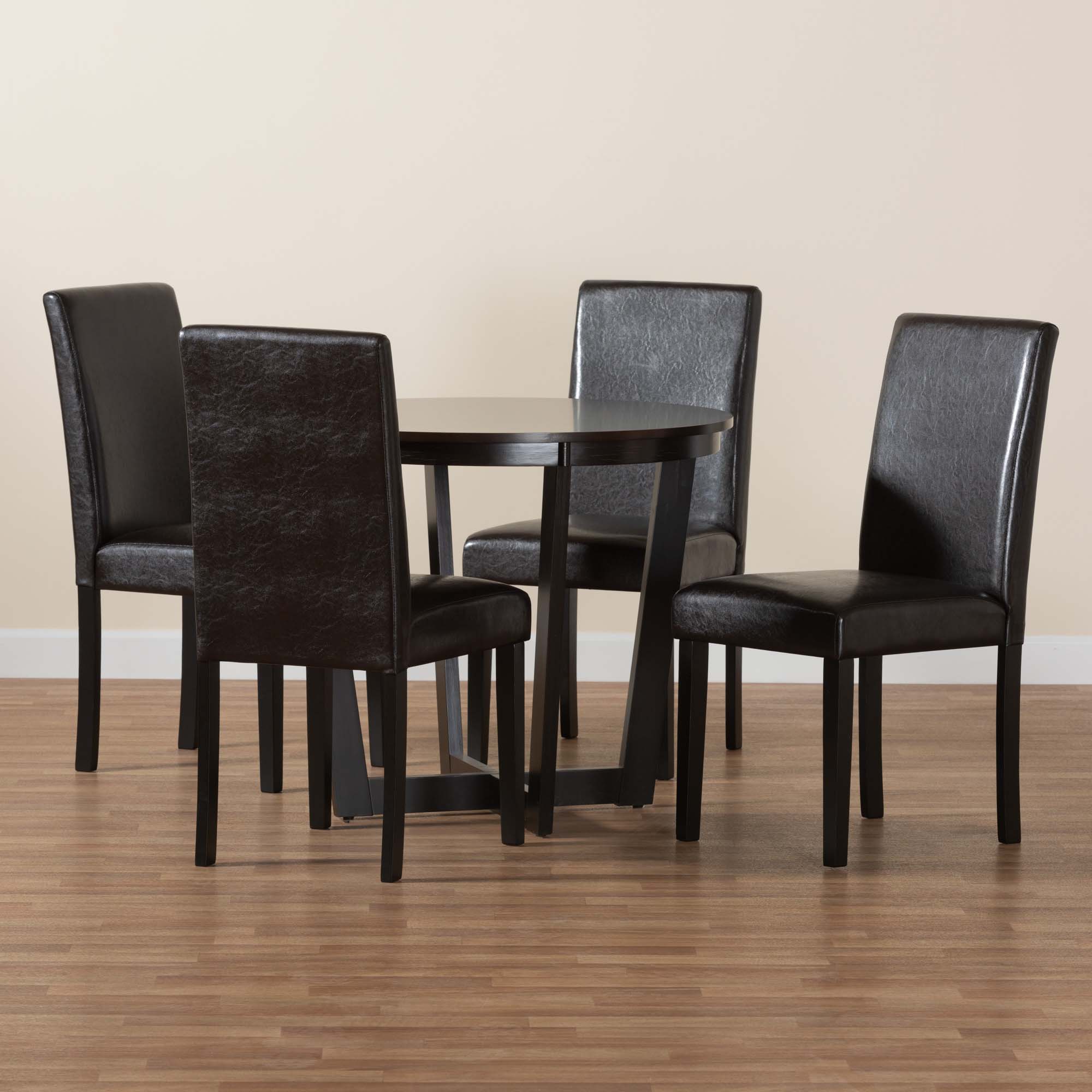 Baxton Studio Bruna Modern Dark Brown Faux Leather and Espresso Brown Finished Wood 5-Piece Dining Set