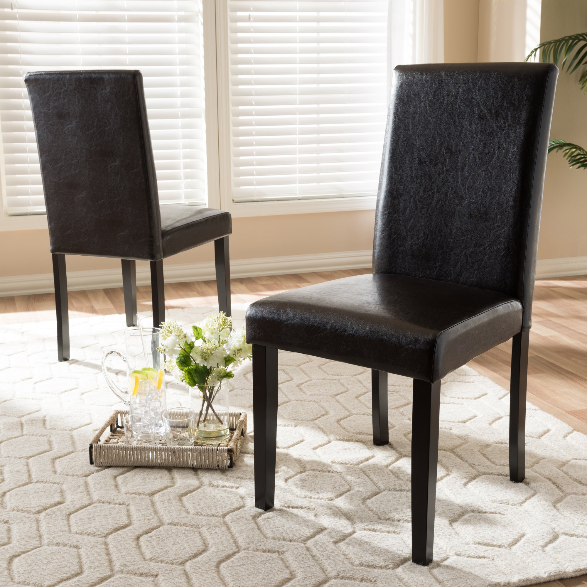 Baxton Studio Mia Modern and Contemporary Dark Brown Faux Leather Upholstered Dining Chair Set of 2