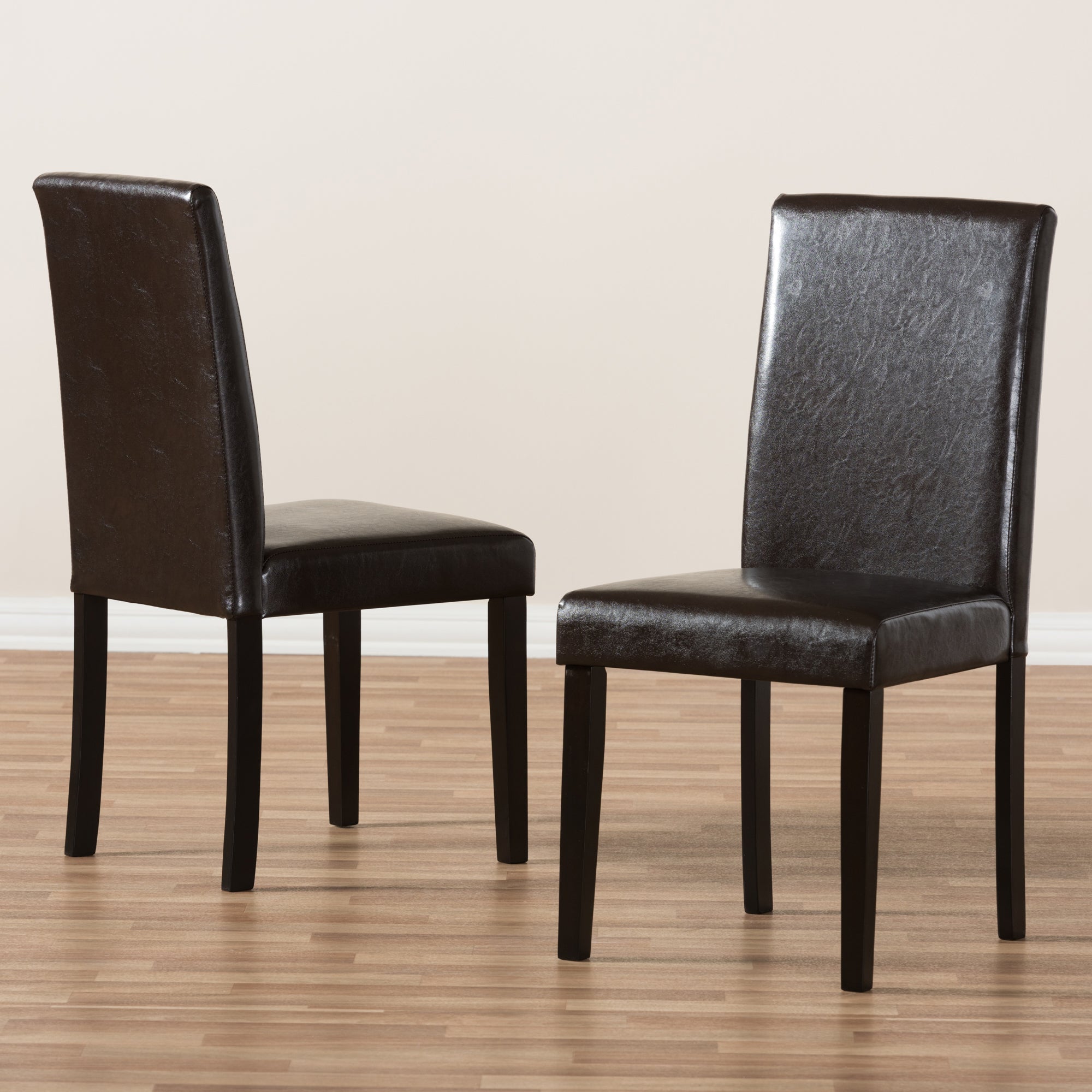 Baxton Studio Mia Modern and Contemporary Dark Brown Faux Leather Upholstered Dining Chair Set of 2