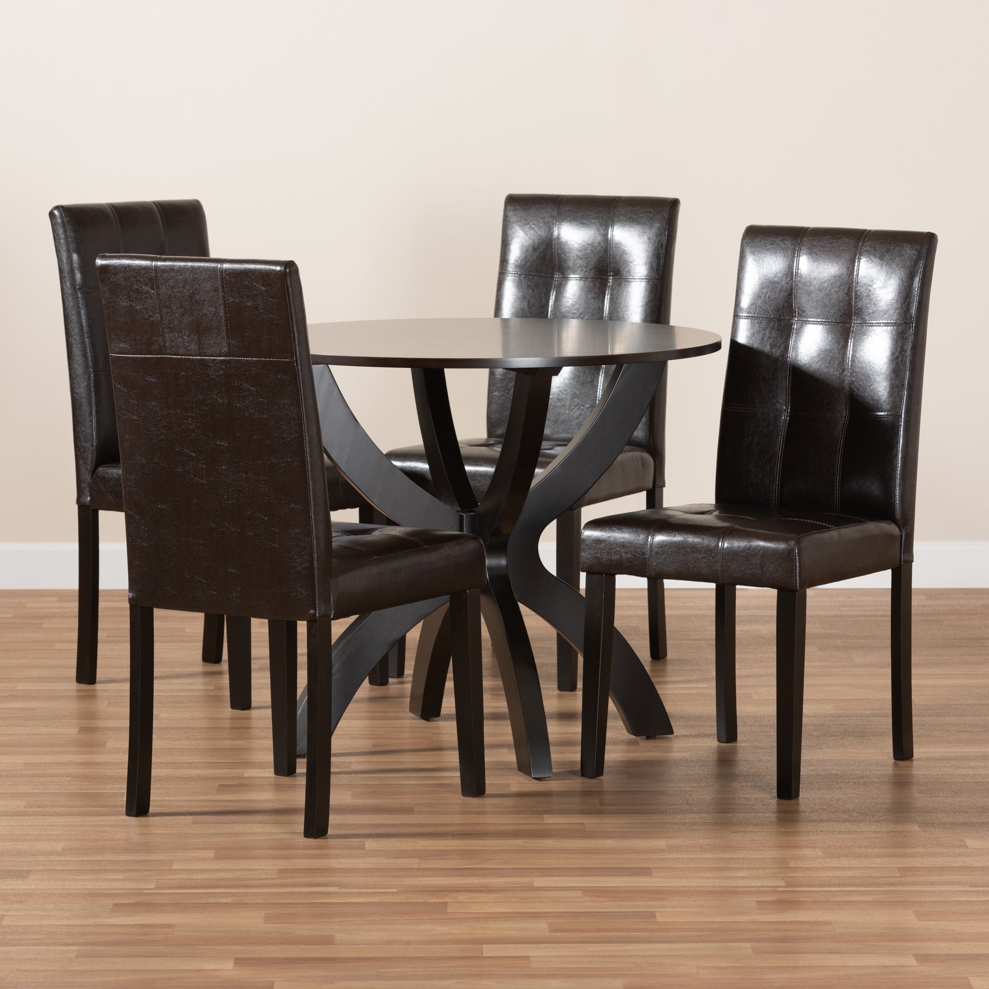 Baxton Studio Elira Modern and Contemporary Dark Brown Faux Leather Upholstered and Dark Brown Finished Wood 5-Piece Dining Set