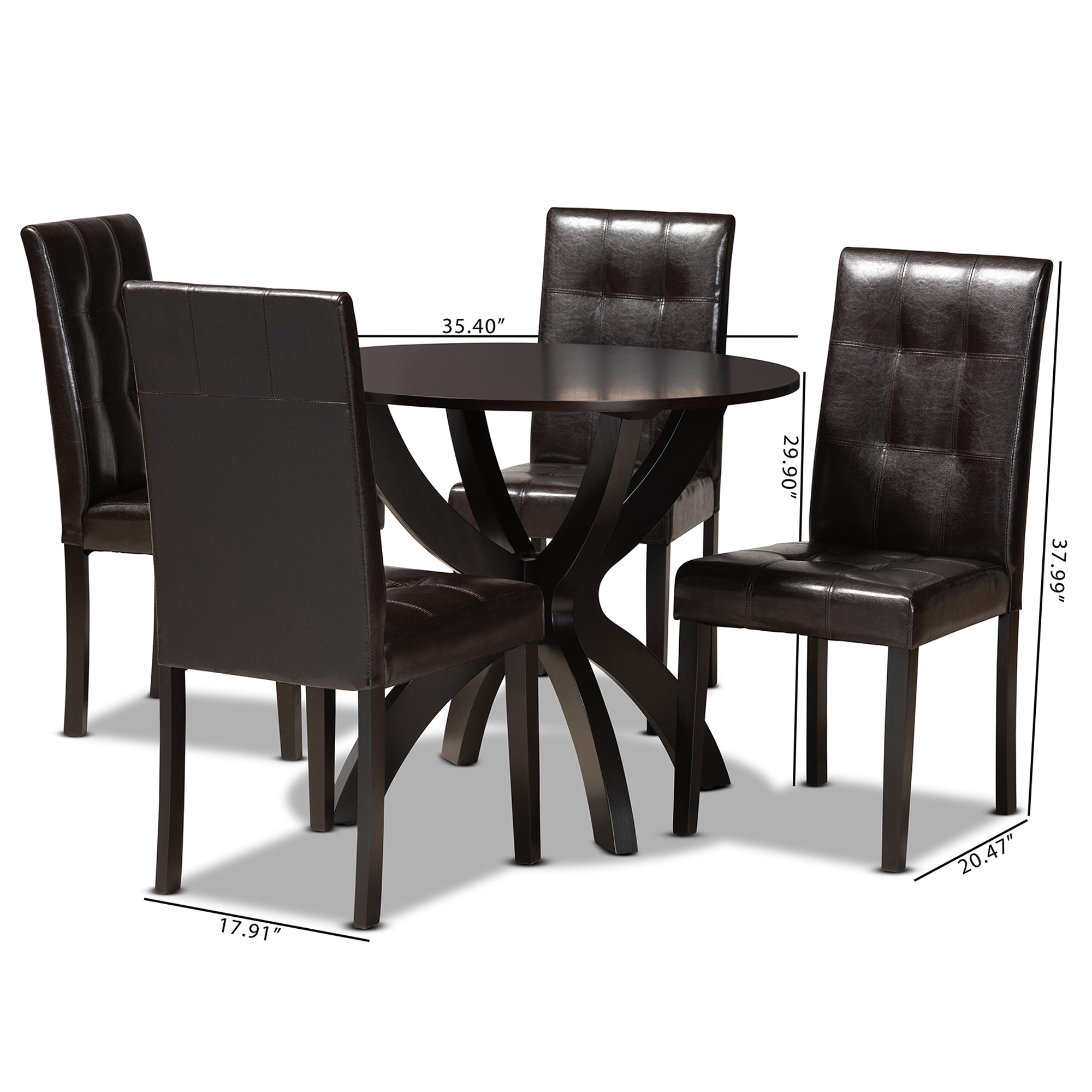 Baxton Studio Elira Modern and Contemporary Dark Brown Faux Leather Upholstered and Dark Brown Finished Wood 5-Piece Dining Set