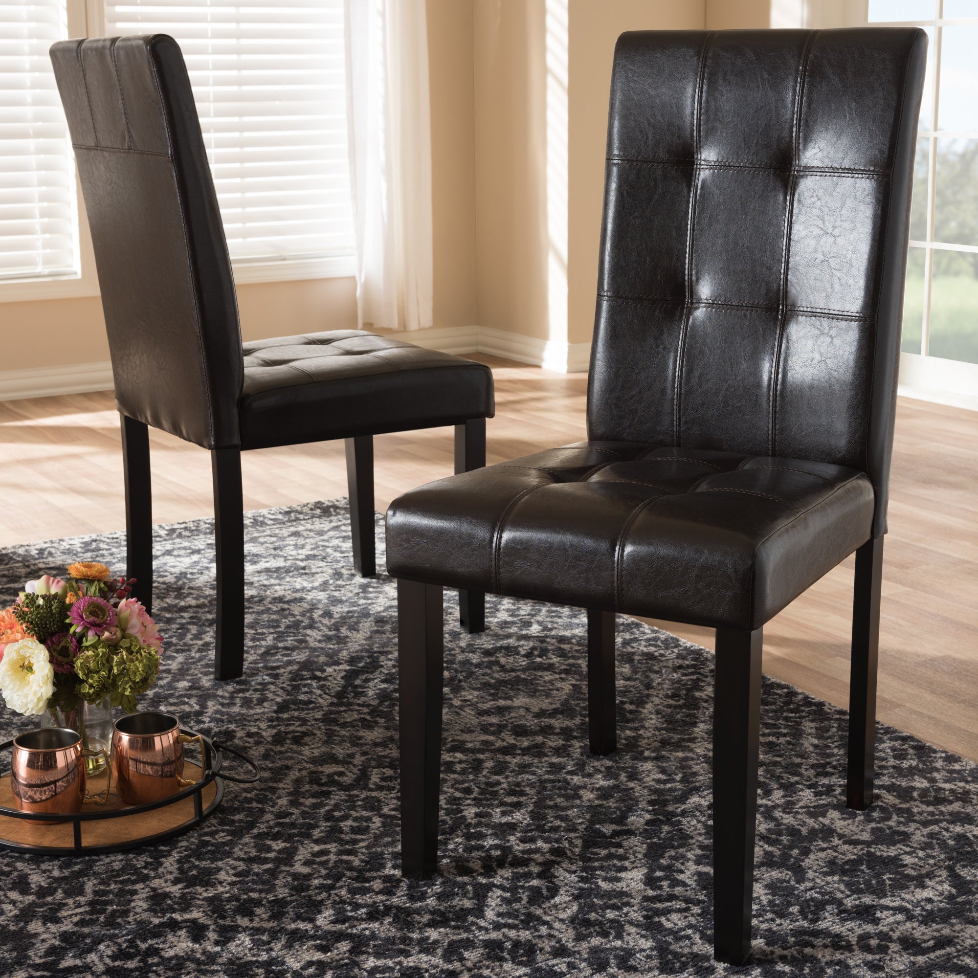 Baxton Studio Avery Modern and Contemporary Dark Brown Faux Leather Upholstered Dining Chair Set of 2