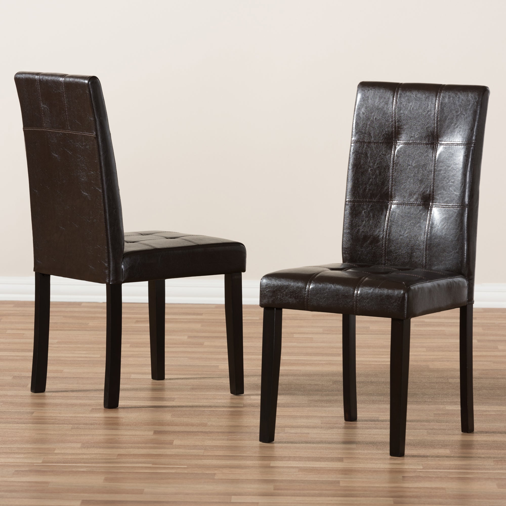Baxton Studio Avery Modern and Contemporary Dark Brown Faux Leather Upholstered Dining Chair Set of 2