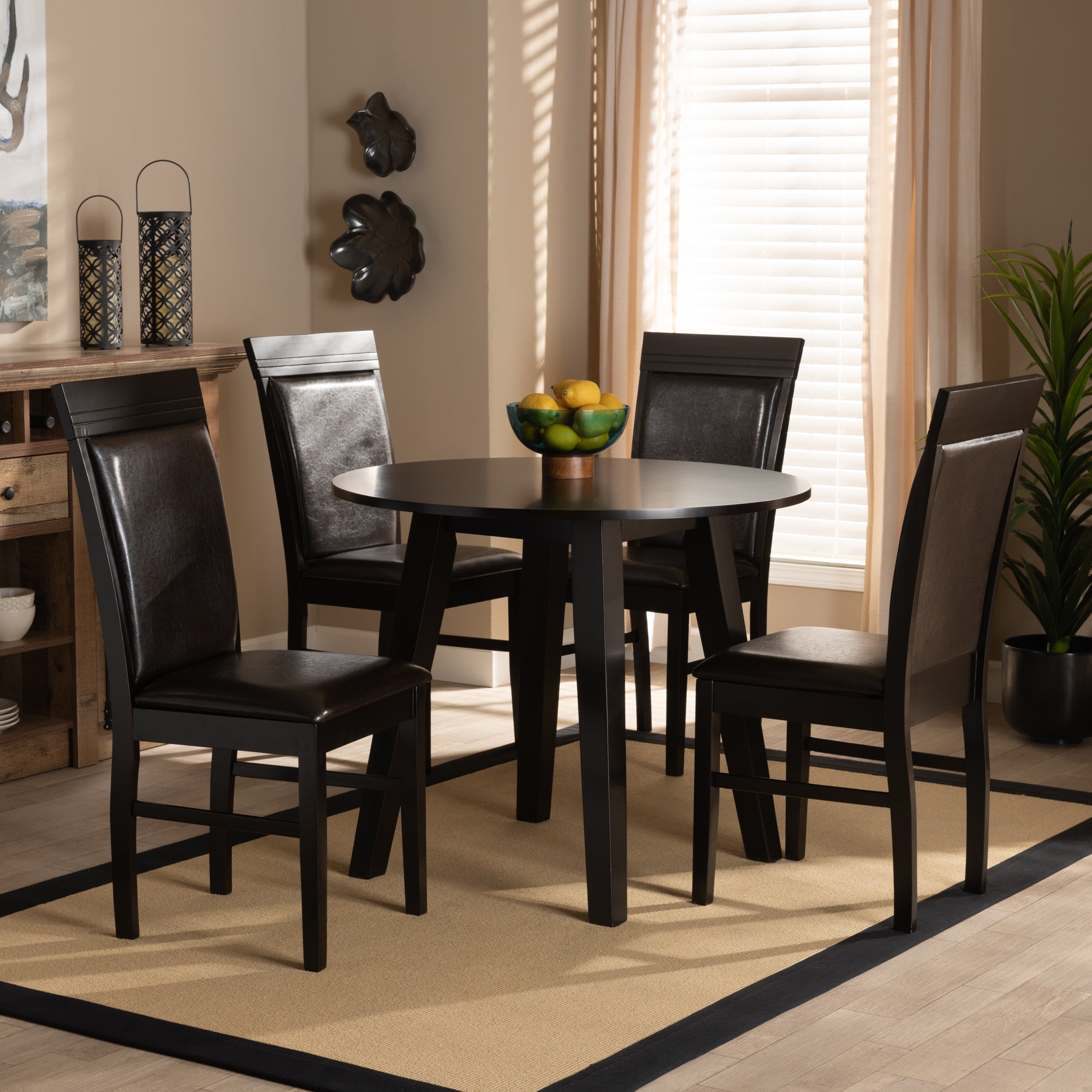 Baxton Studio Miya Modern and Contemporary Dark Brown Faux Leather Upholstered and Dark Brown Finished Wood 5-Piece Dining Set