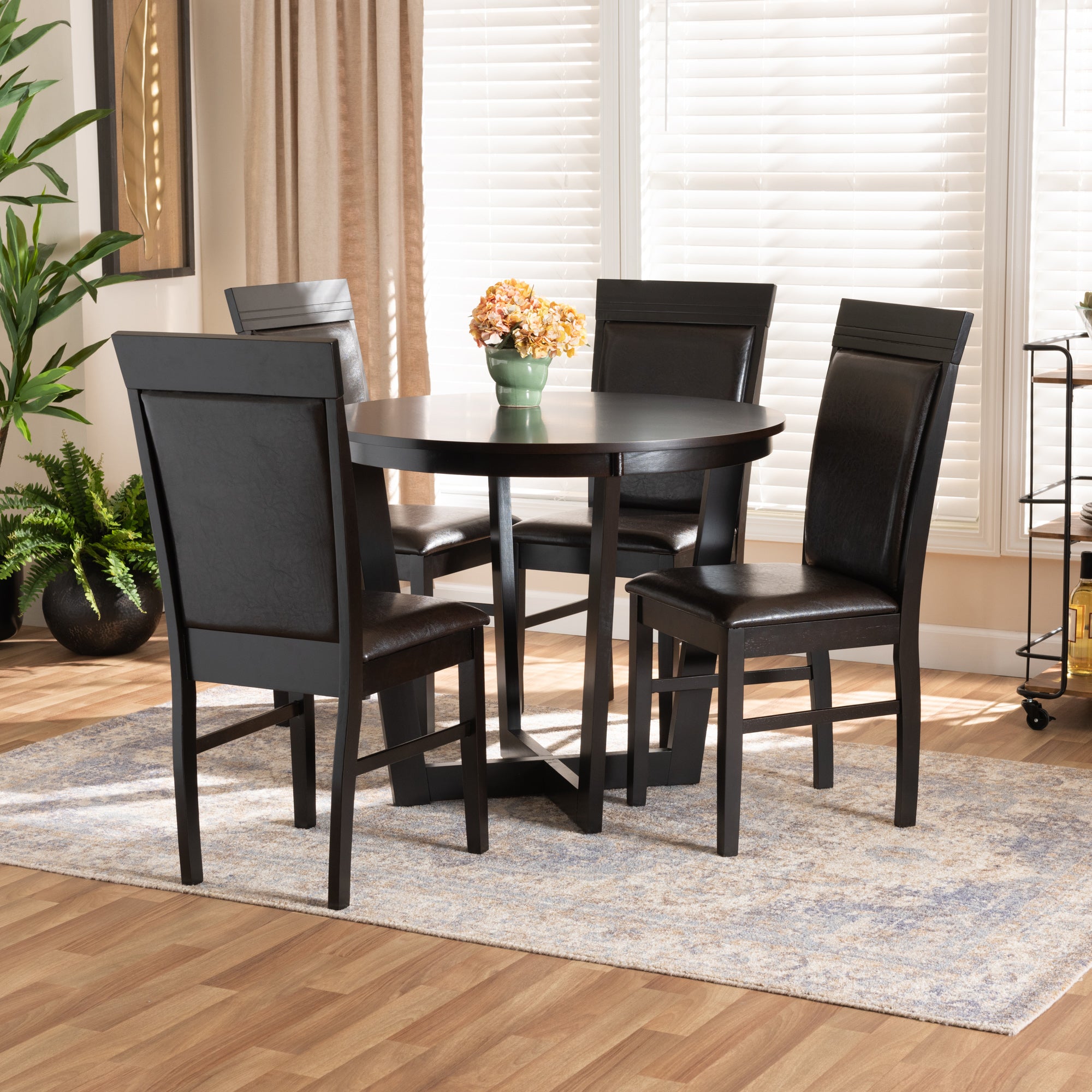 Baxton Studio Irma Modern and Contemporary Dark Brown Faux Leather Upholstered and Dark Brown Finished Wood 5-Piece Dining Set