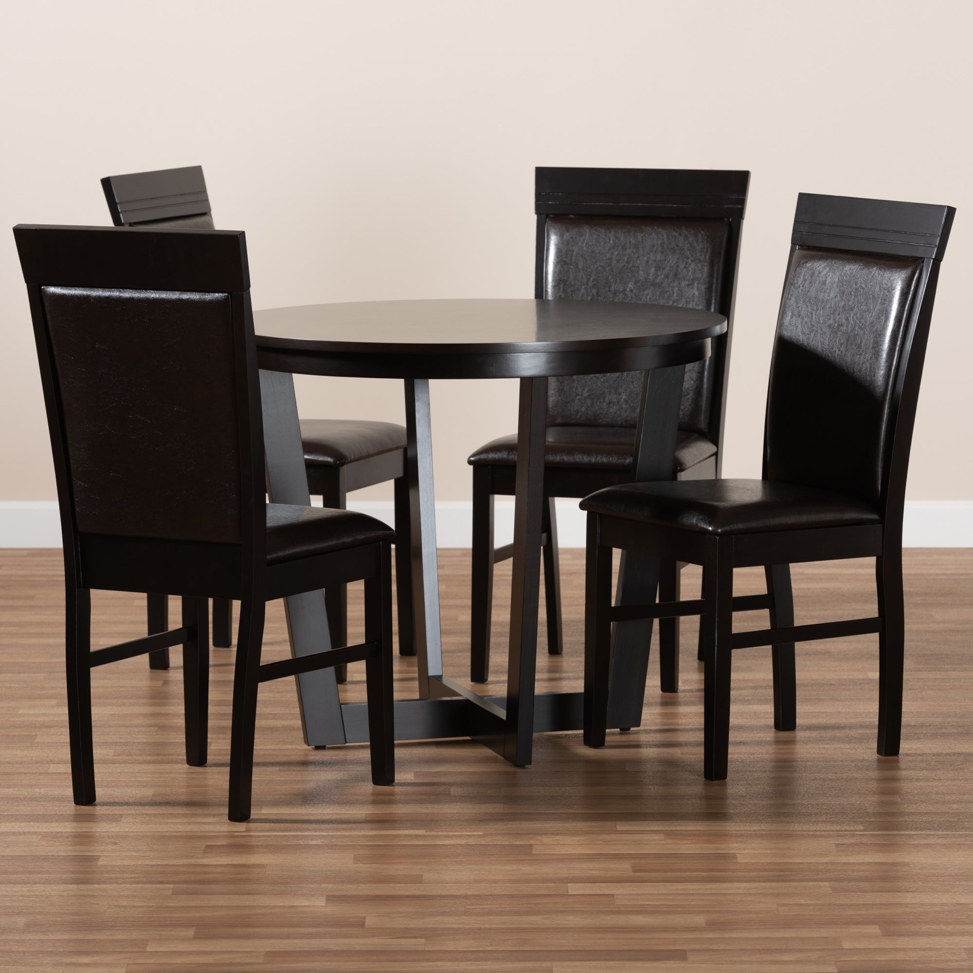 Baxton Studio Irma Modern and Contemporary Dark Brown Faux Leather Upholstered and Dark Brown Finished Wood 5-Piece Dining Set