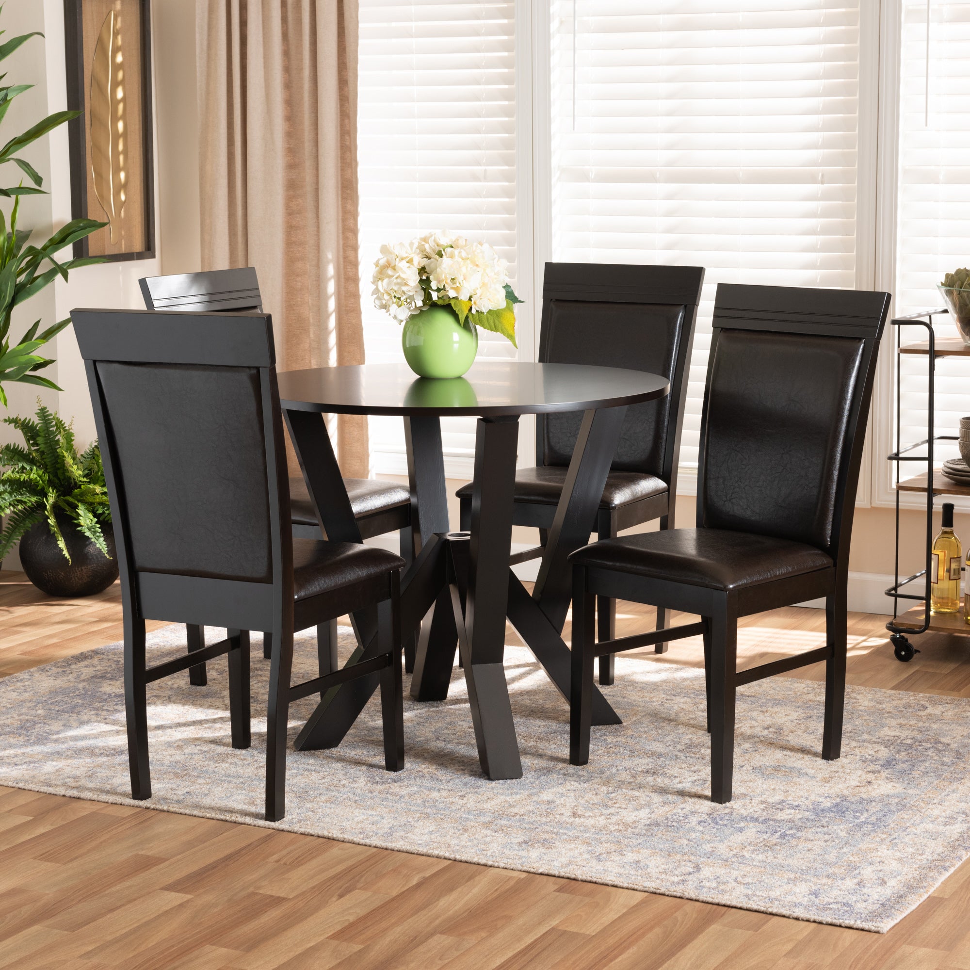Baxton Studio Nada Modern and Contemporary Dark Brown Faux Leather Upholstered and Dark Brown Finished Wood 5-Piece Dining Set