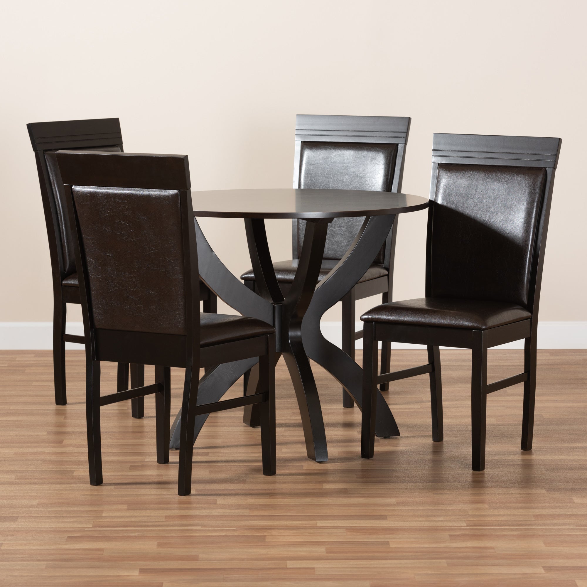 Baxton Studio Ancel Modern and Contemporary Dark Brown Faux Leather Upholstered and Dark Brown Finished Wood 5-Piece Dining Set