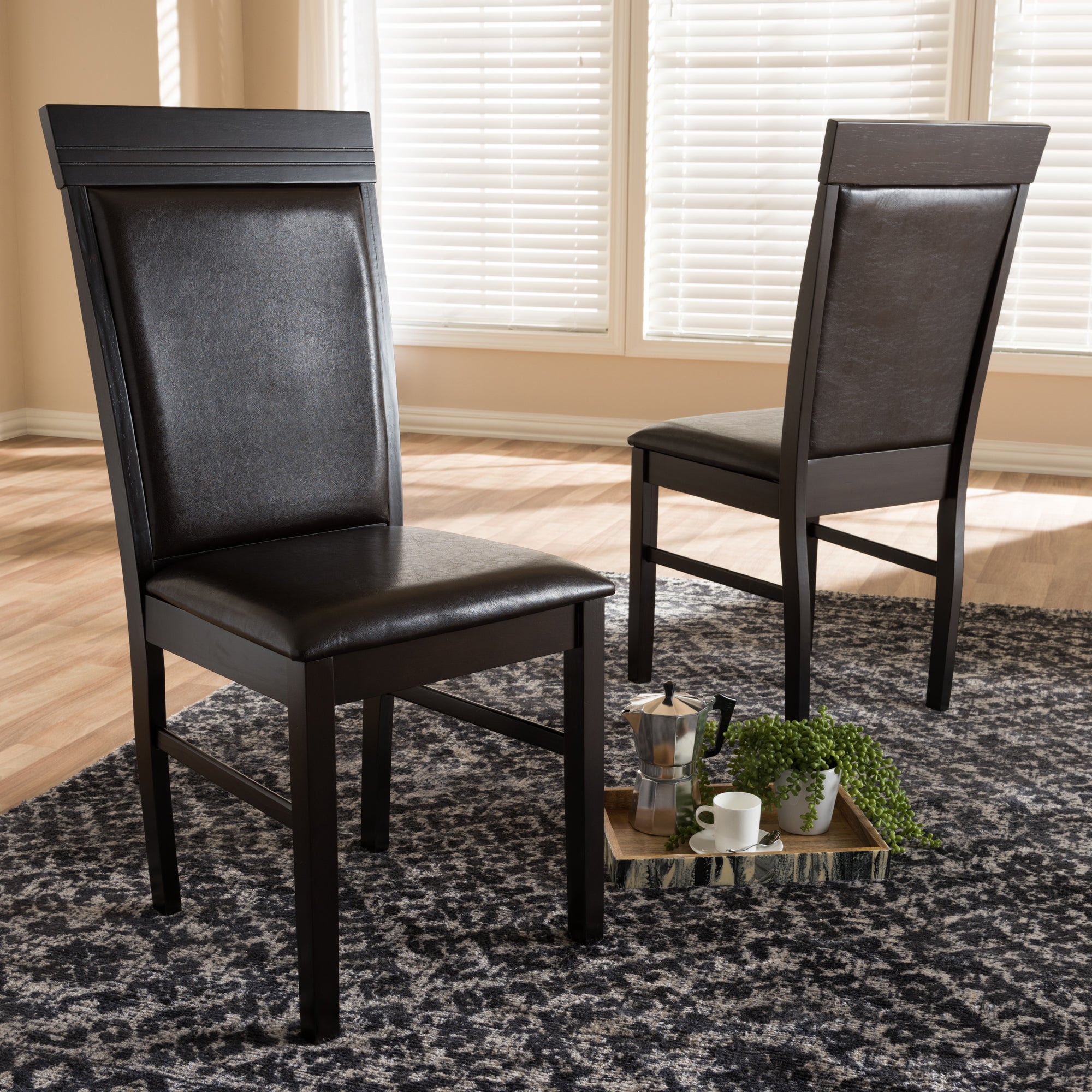 Baxton Studio Thea Modern and Contemporary Dark Brown Faux Leather Upholstered Dining Chair Set of 2