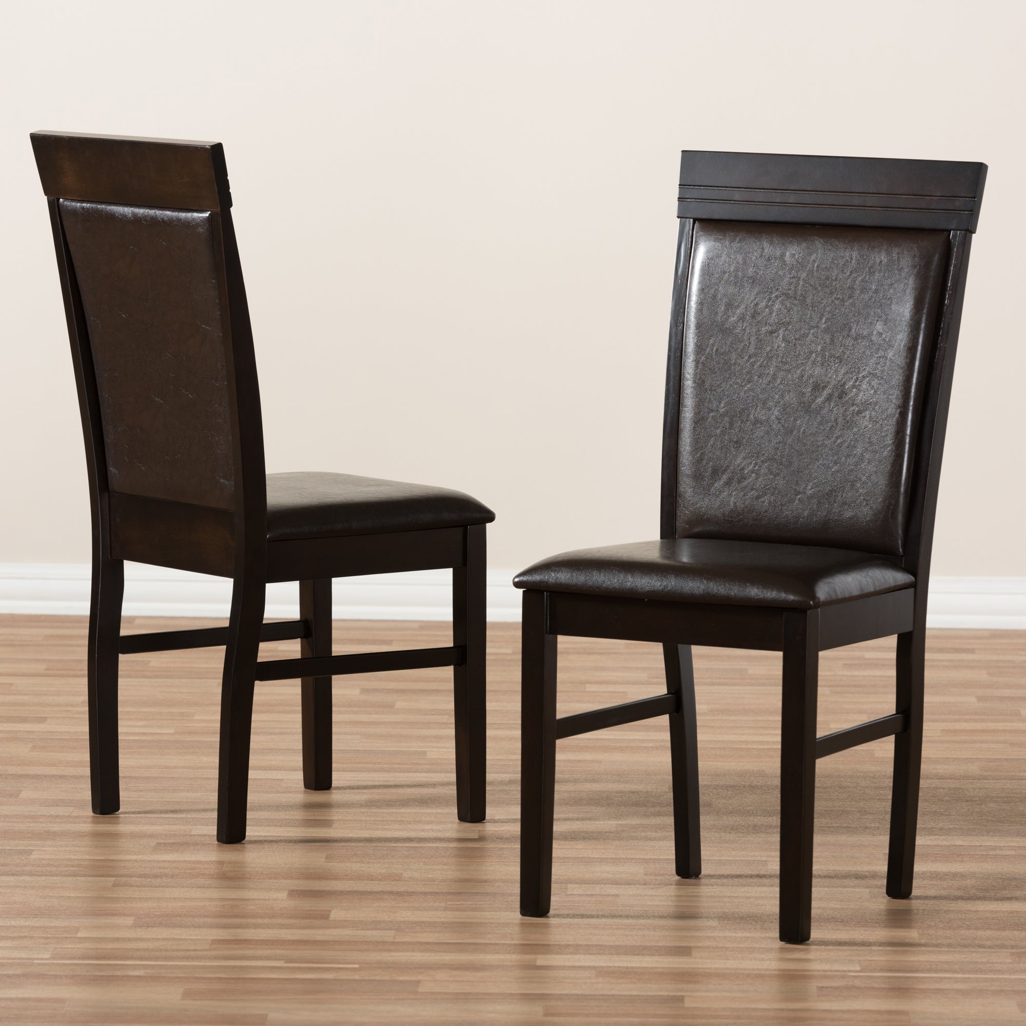 Baxton Studio Thea Modern and Contemporary Dark Brown Faux Leather Upholstered Dining Chair Set of 2