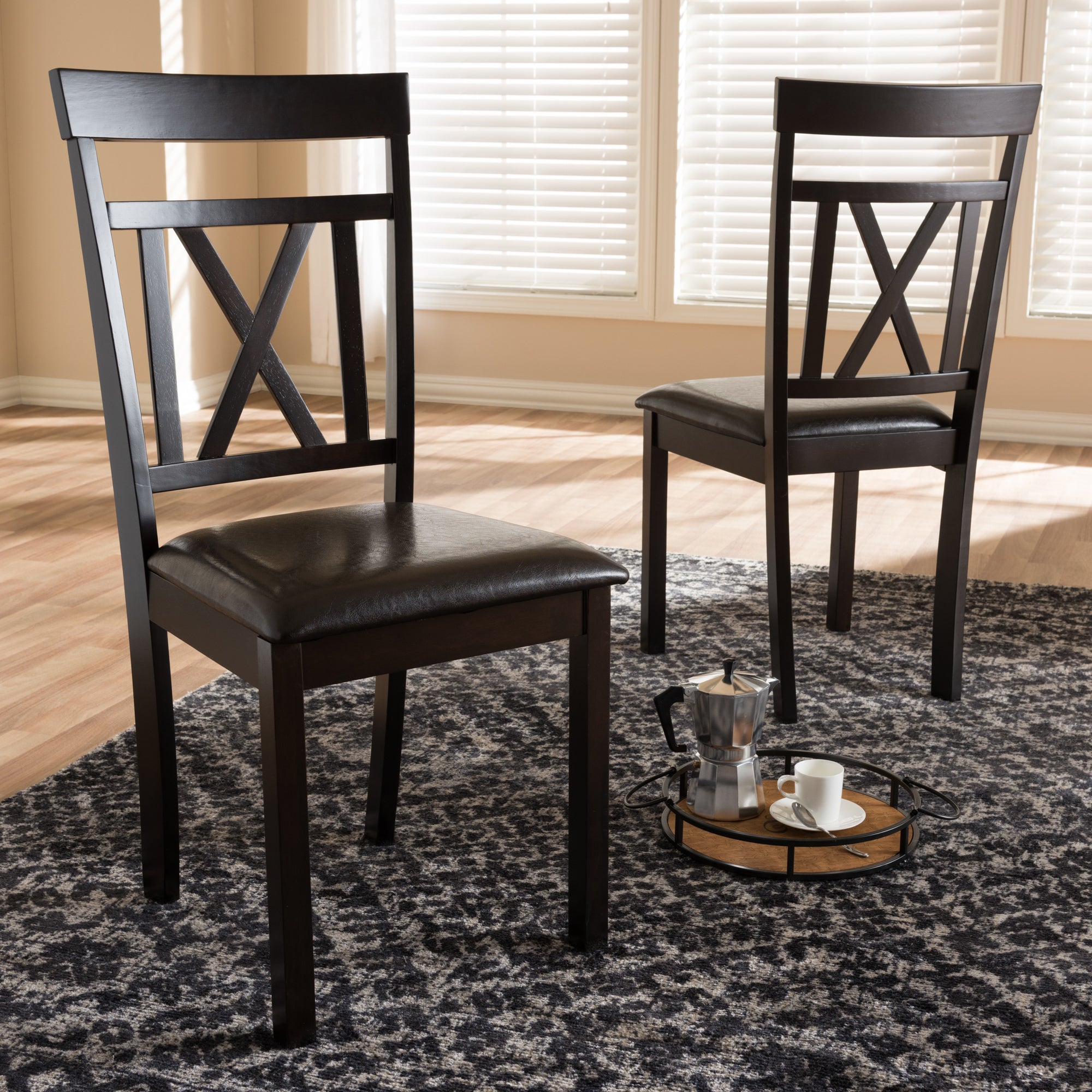 Baxton Studio Rosie Modern and Contemporary Dark Brown Faux Leather Upholstered Dining Chair Set of 2