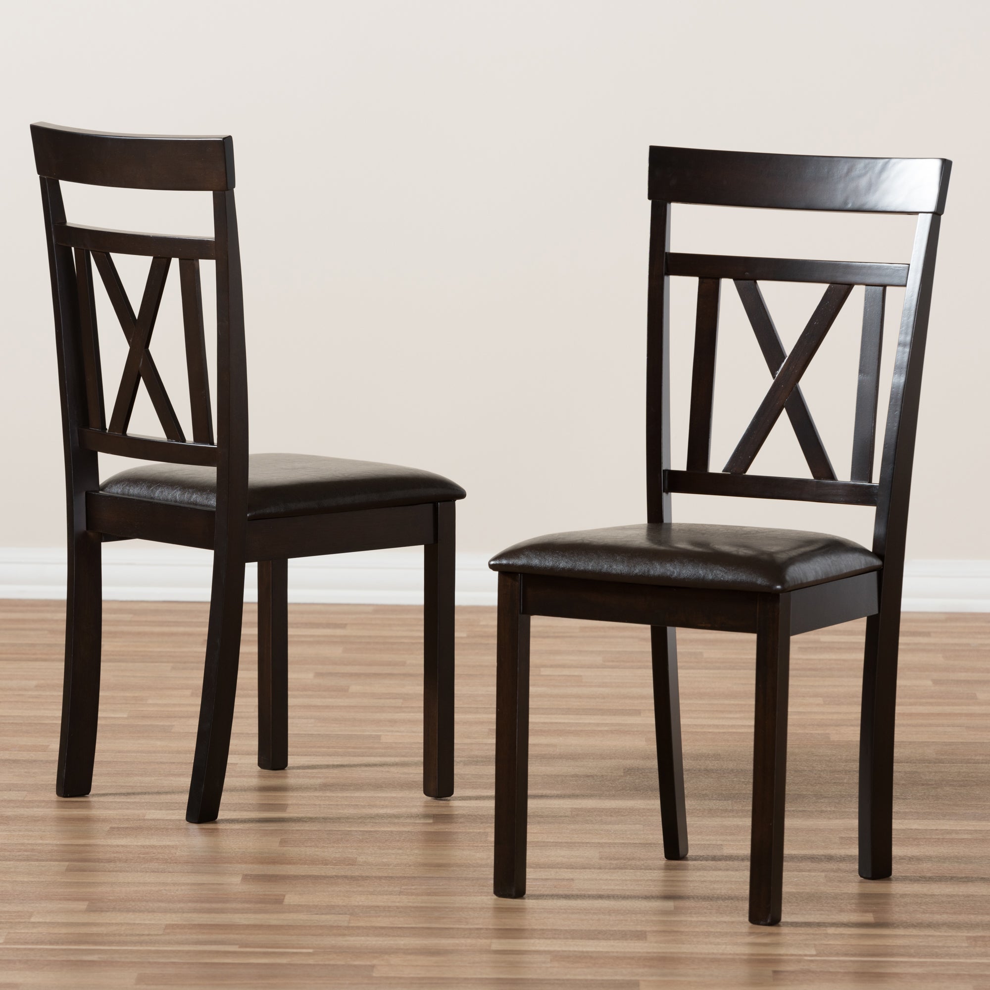 Baxton Studio Rosie Modern and Contemporary Dark Brown Faux Leather Upholstered Dining Chair Set of 2