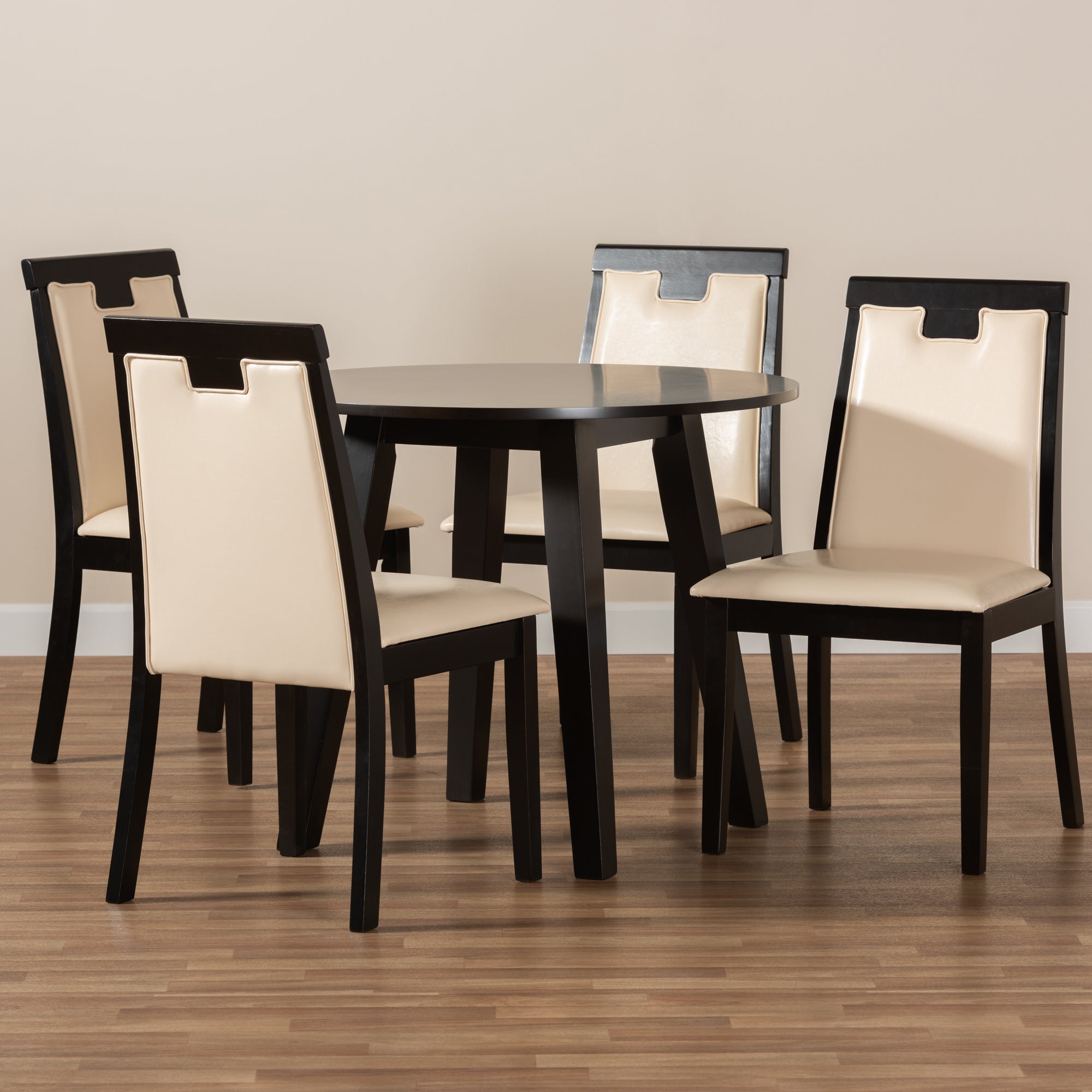 Baxton Studio Ryan Modern and Contemporary Beige Faux Leather Upholstered and Dark Brown Finished Wood 5-Piece Dining Set