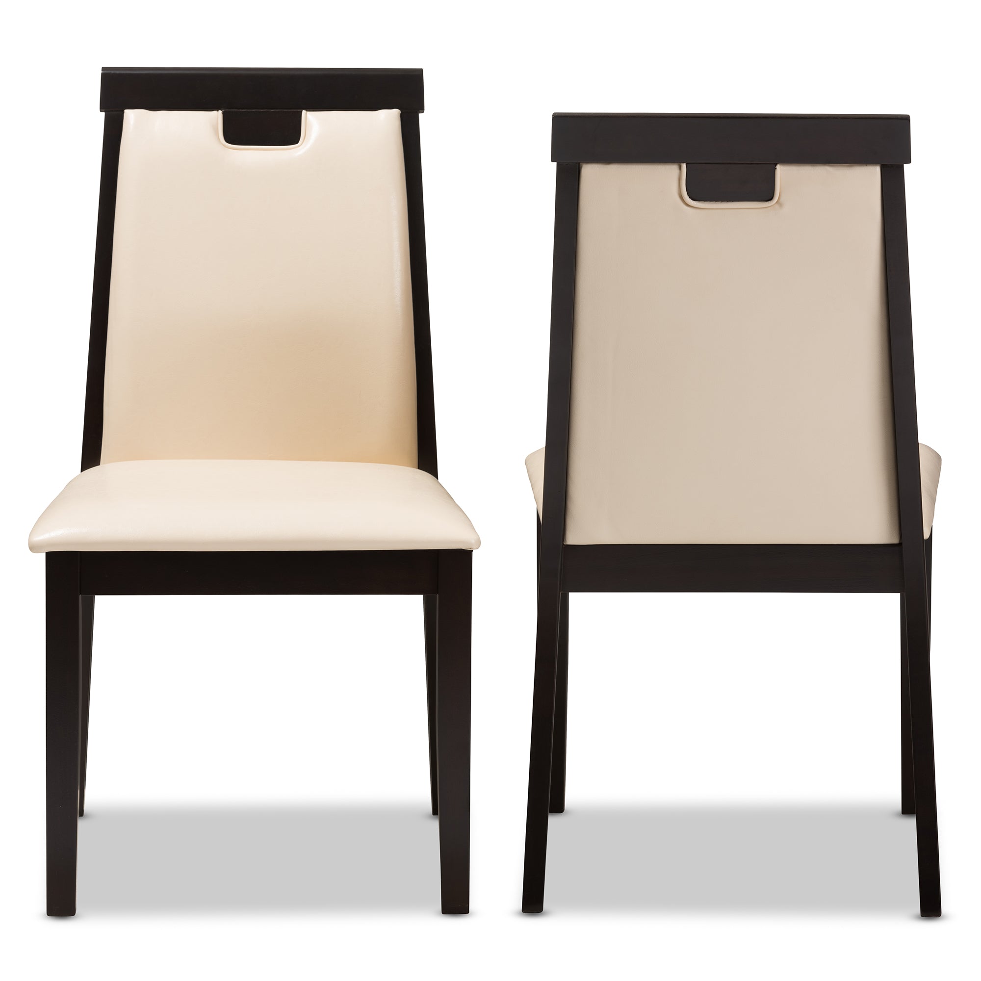 Baxton Studio Evelyn Modern and Contemporary Beige Faux Leather Upholstered and Dark Brown Finished Dining Chair Set of 2