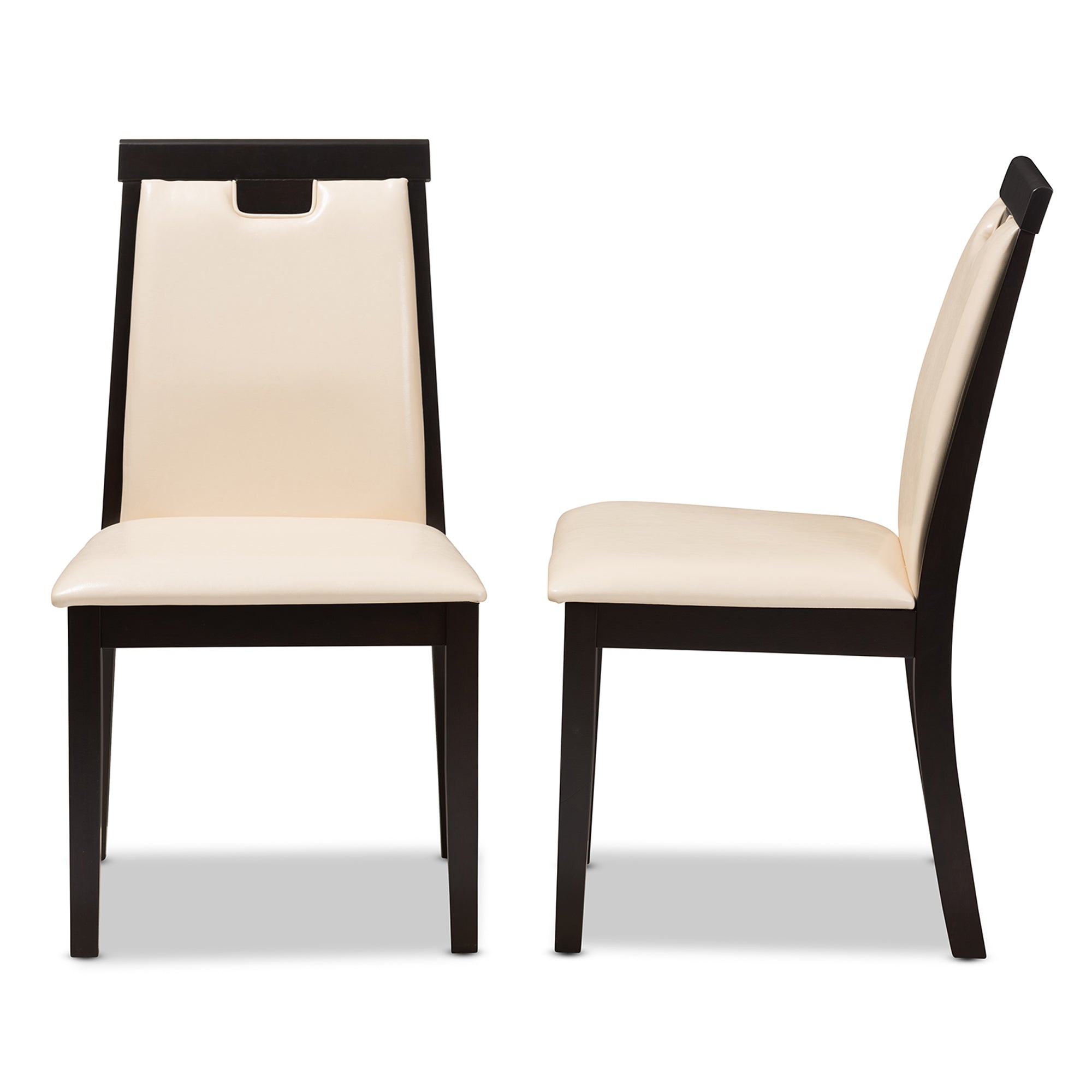 Baxton Studio Evelyn Modern and Contemporary Beige Faux Leather Upholstered and Dark Brown Finished Dining Chair Set of 2