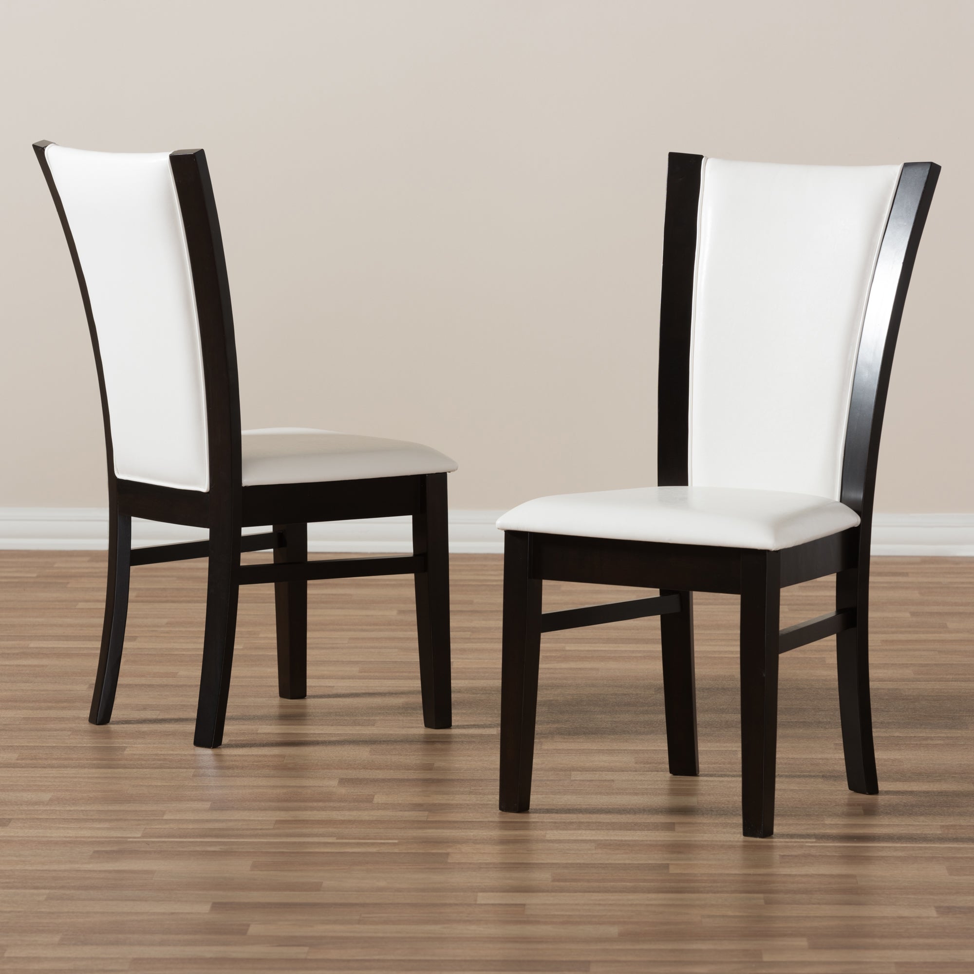 Baxton Studio Adley Modern and Contemporary Dark Brown Finished White Faux Leather Dining Chair Set of 2