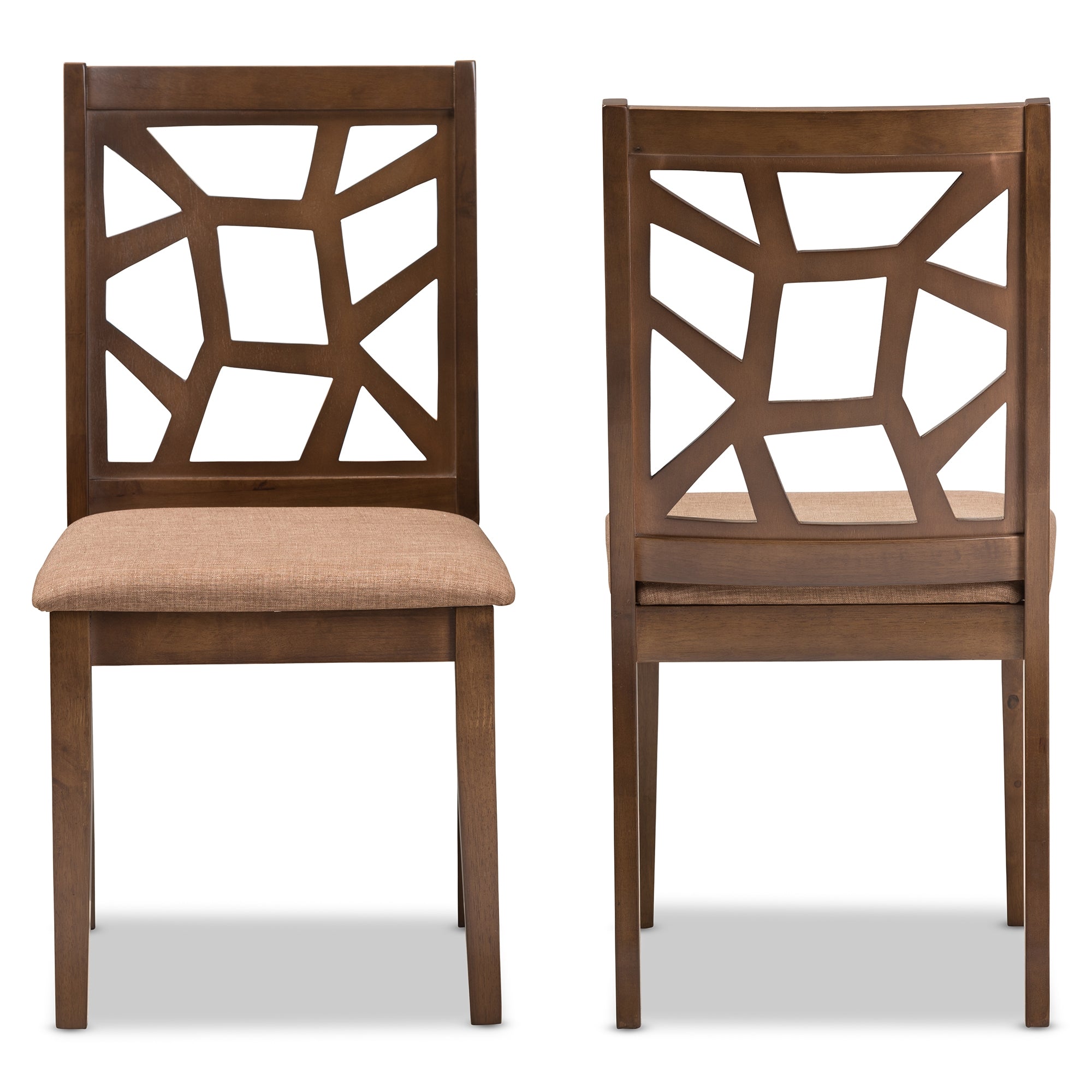 Baxton Studio Abilene Mid-Century Light Brown Fabric Upholstered and Walnut Brown Finished Dining Chair Set of 2