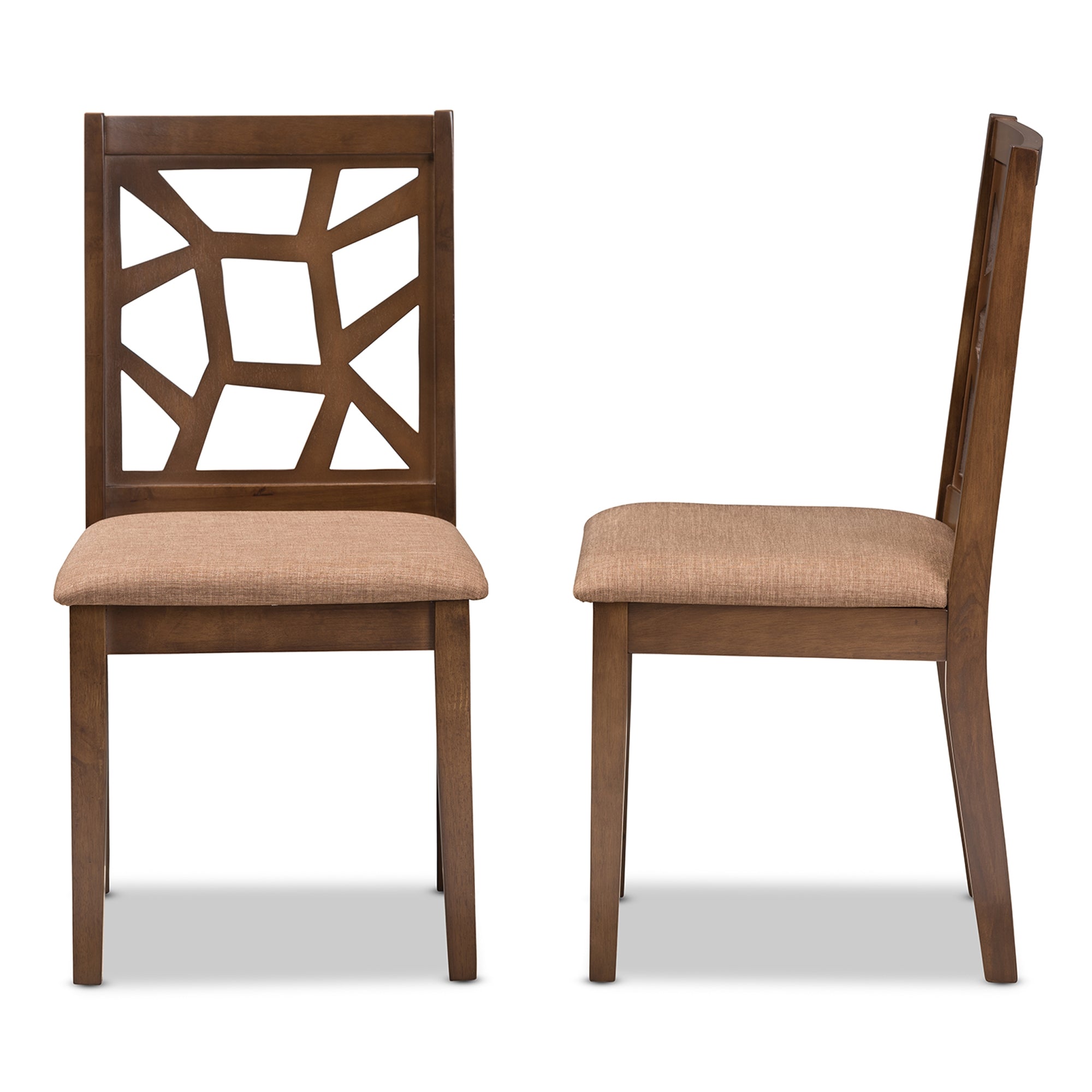 Baxton Studio Abilene Mid-Century Light Brown Fabric Upholstered and Walnut Brown Finished Dining Chair Set of 2