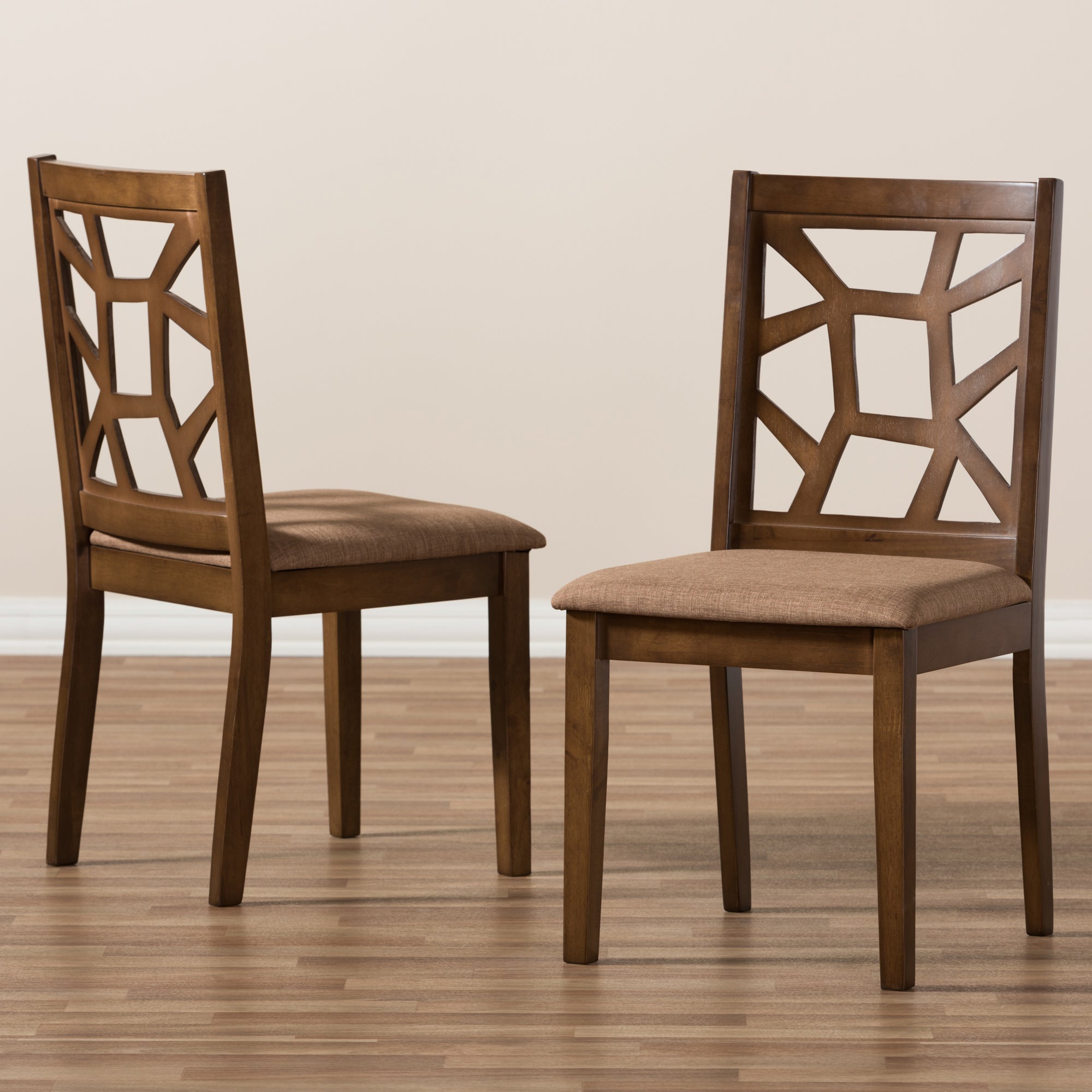 Baxton Studio Abilene Mid-Century Light Brown Fabric Upholstered and Walnut Brown Finished Dining Chair Set of 2