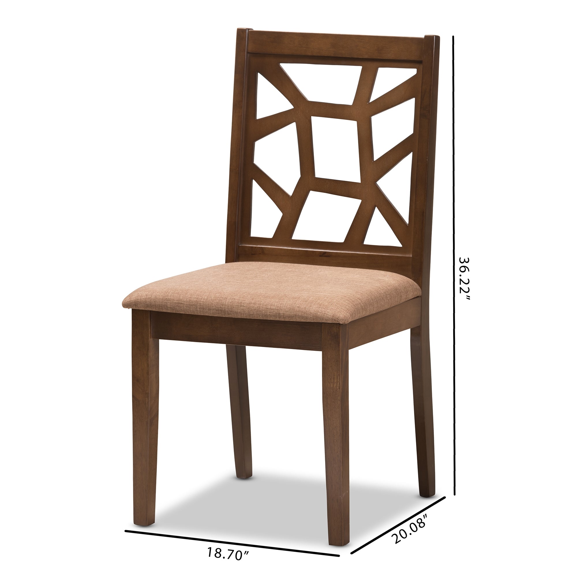 Baxton Studio Abilene Mid-Century Light Brown Fabric Upholstered and Walnut Brown Finished Dining Chair Set of 2