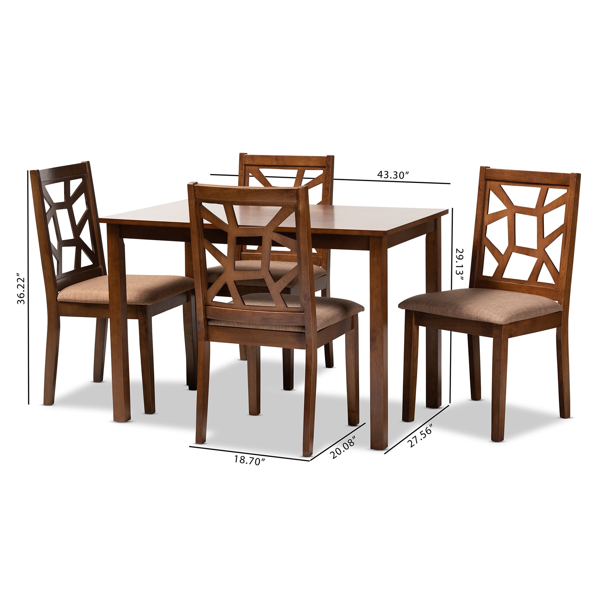 Baxton Studio Abilene Mid-Century Light Brown Fabric Upholstered and Walnut Brown Finished 5-Piece Wood Dining Set