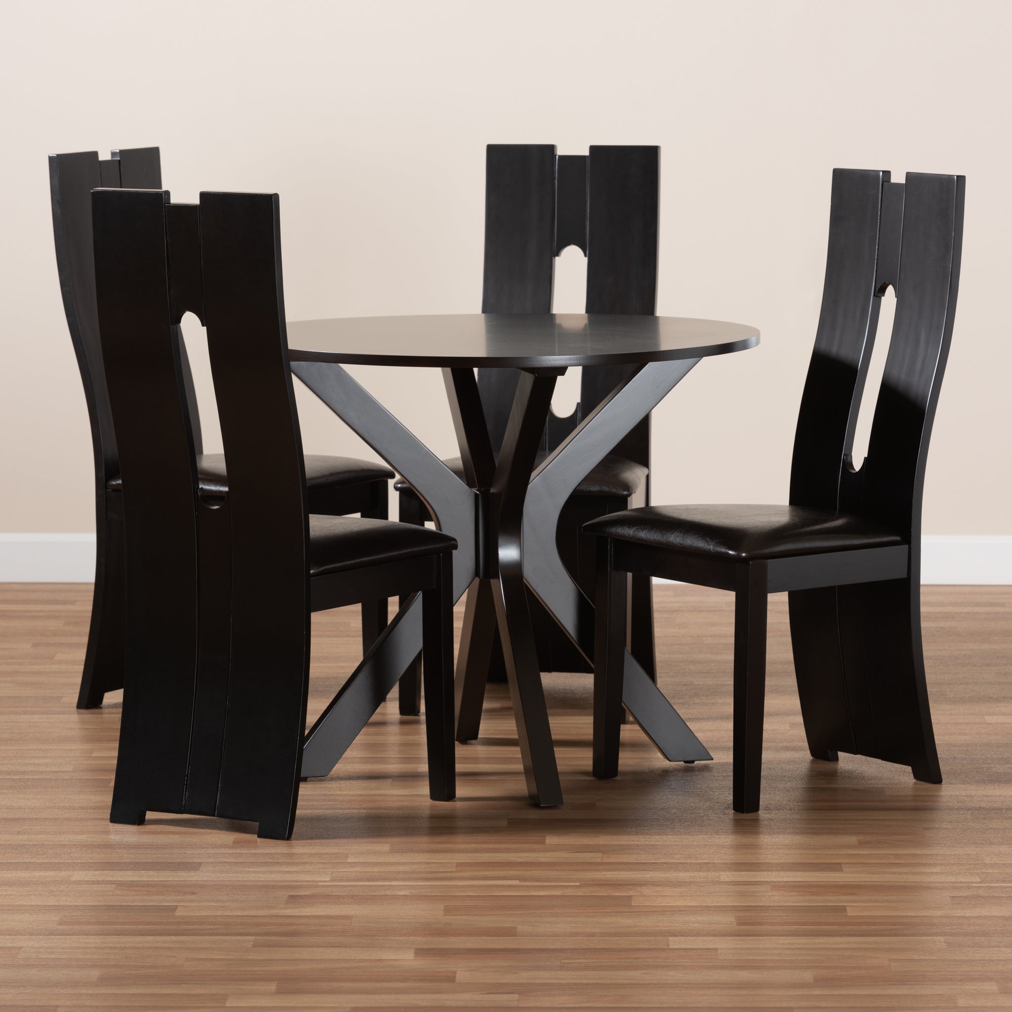 Baxton Studio Cian Modern and Contemporary Dark Brown Faux Leather Upholstered and Dark Brown Finished Wood 5-Piece Dining Set