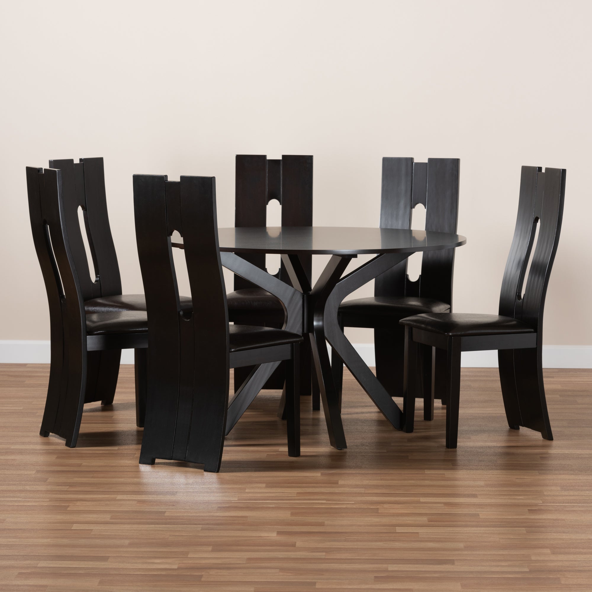 Baxton Studio Kenyon Modern and Contemporary Dark Brown Faux Leather Upholstered and Dark Brown Finished Wood 7-Piece Dining Set