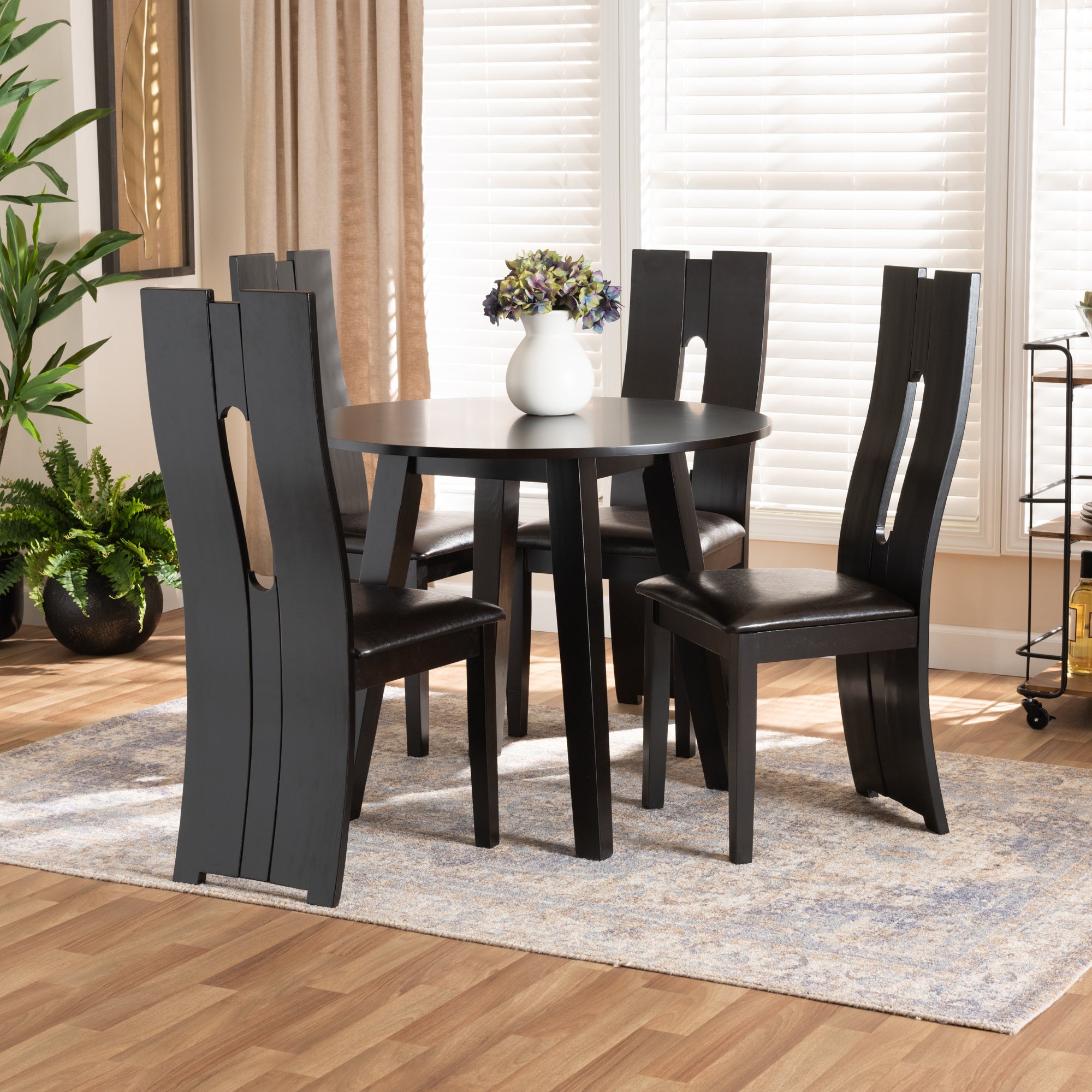 Baxton Studio Torin Modern and Contemporary Dark Brown Faux Leather Upholstered and Dark Brown Finished Wood 5-Piece Dining Set