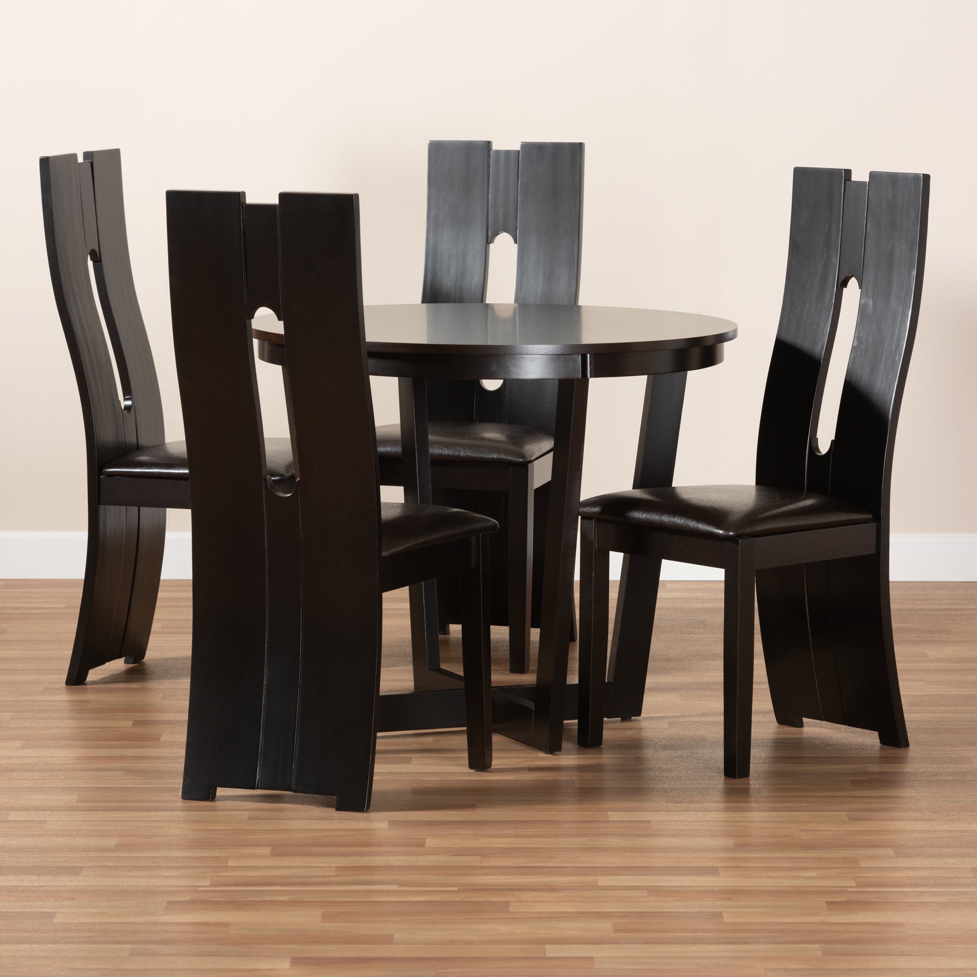 Baxton Studio Sorley Modern and Contemporary Dark Brown Faux Leather Upholstered and Dark Brown Finished Wood 5-Piece Dining Set