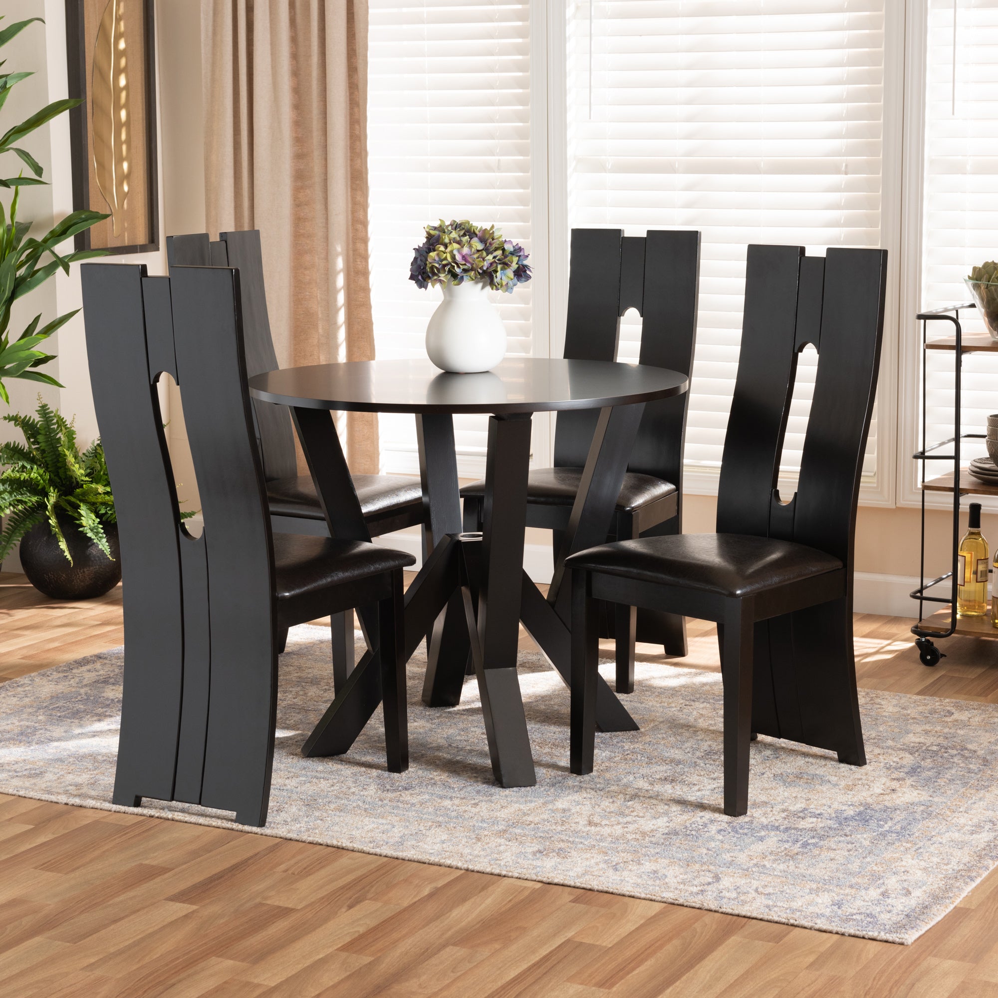 Baxton Studio Senan Modern and Contemporary Dark Brown Faux Leather Upholstered and Dark Brown Finished Wood 5-Piece Dining Set