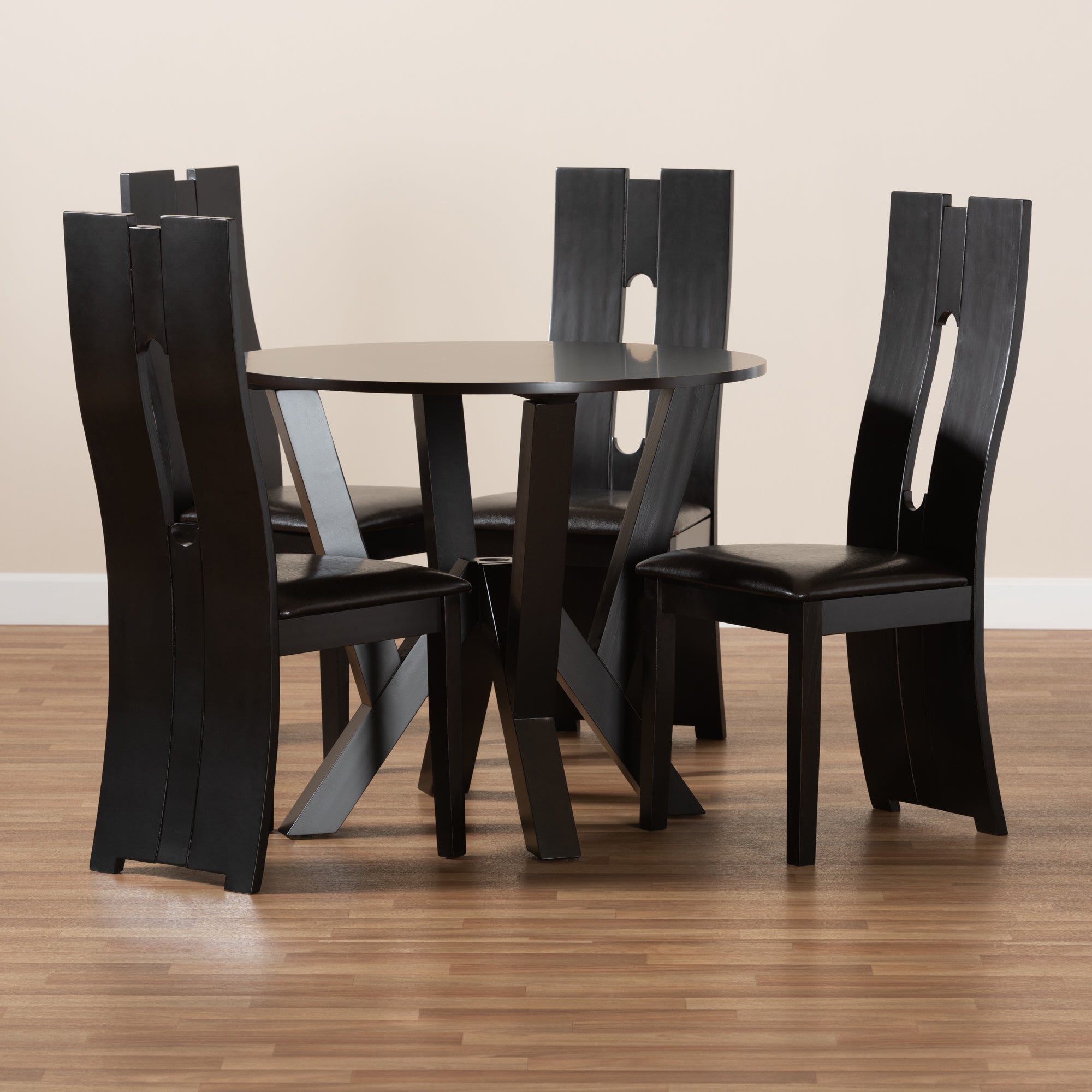Baxton Studio Senan Modern and Contemporary Dark Brown Faux Leather Upholstered and Dark Brown Finished Wood 5-Piece Dining Set