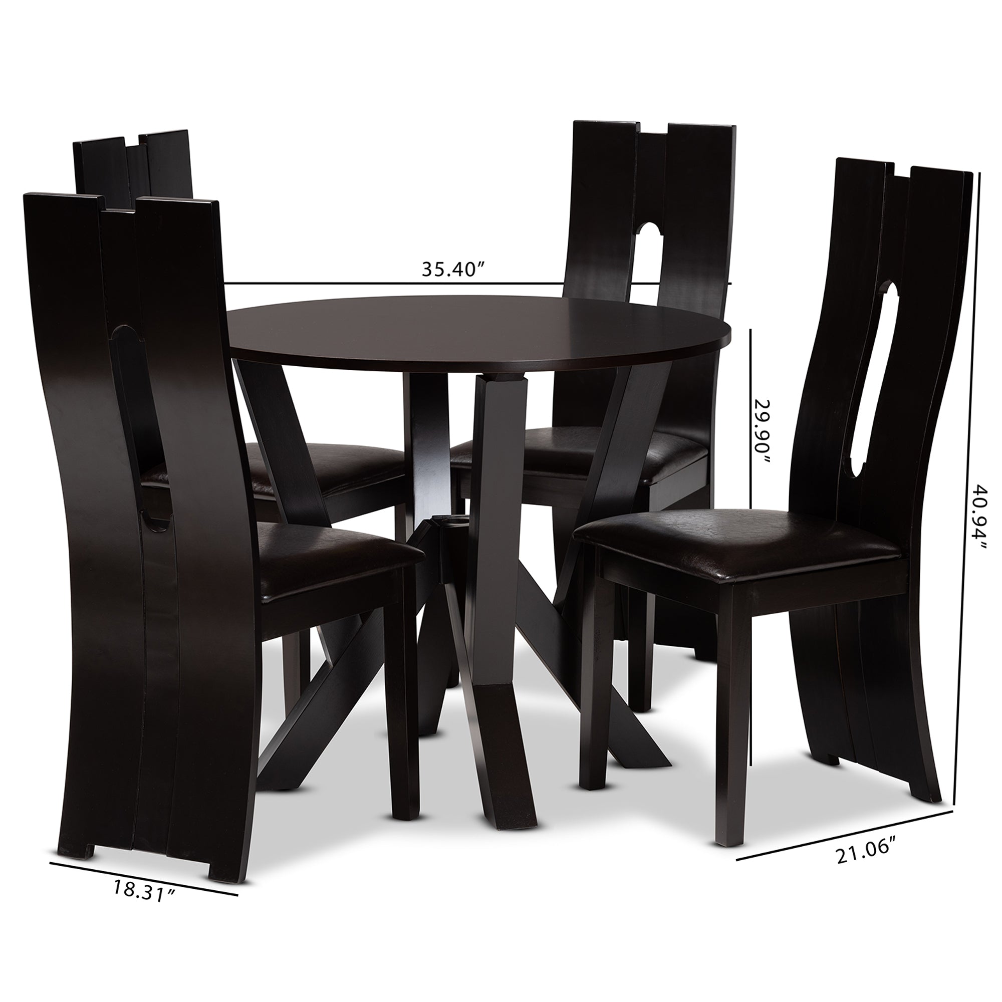 Baxton Studio Senan Modern and Contemporary Dark Brown Faux Leather Upholstered and Dark Brown Finished Wood 5-Piece Dining Set