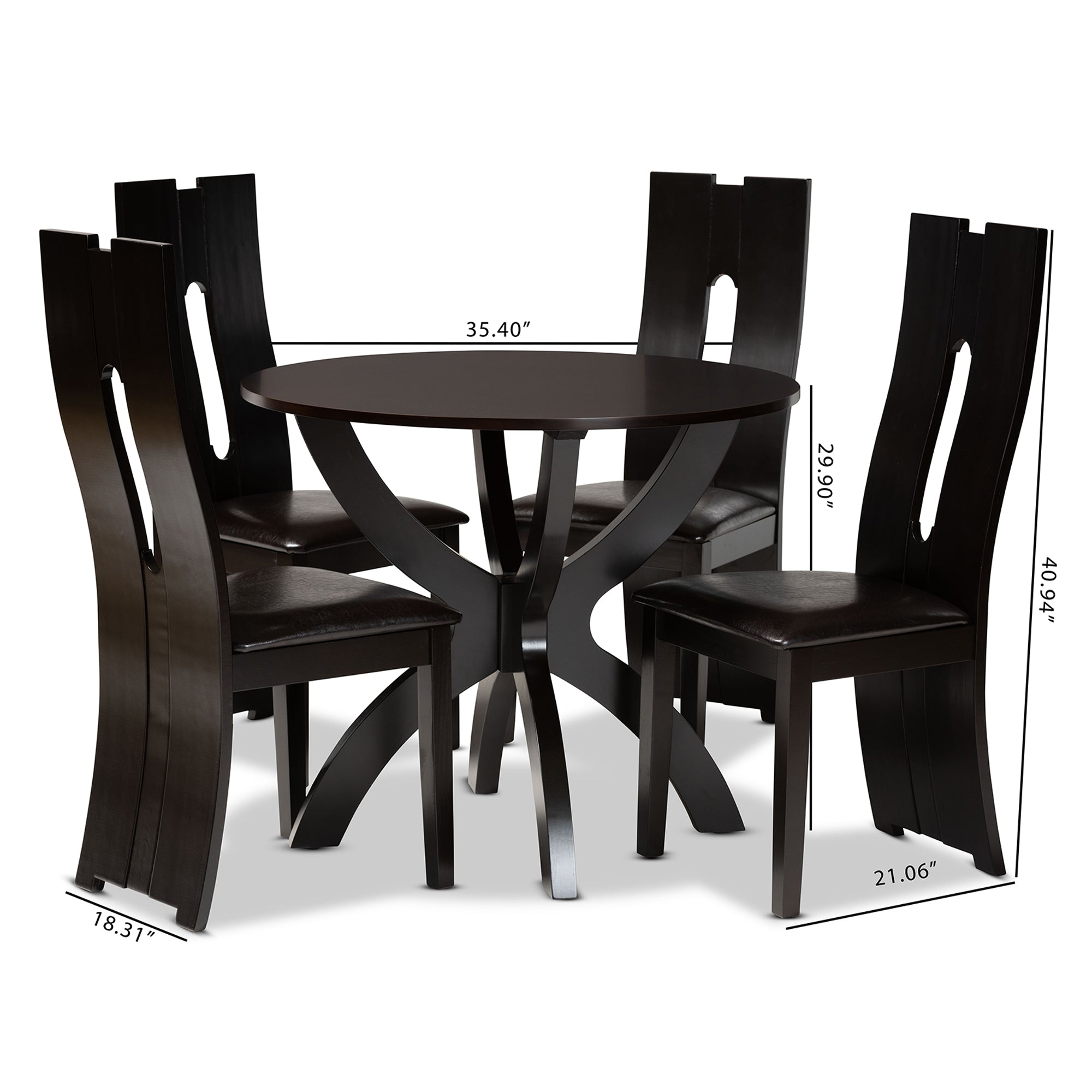 Baxton Studio Ronda Modern and Contemporary Dark Brown Faux Leather Upholstered and Dark Brown Finished Wood 5-Piece Dining Set