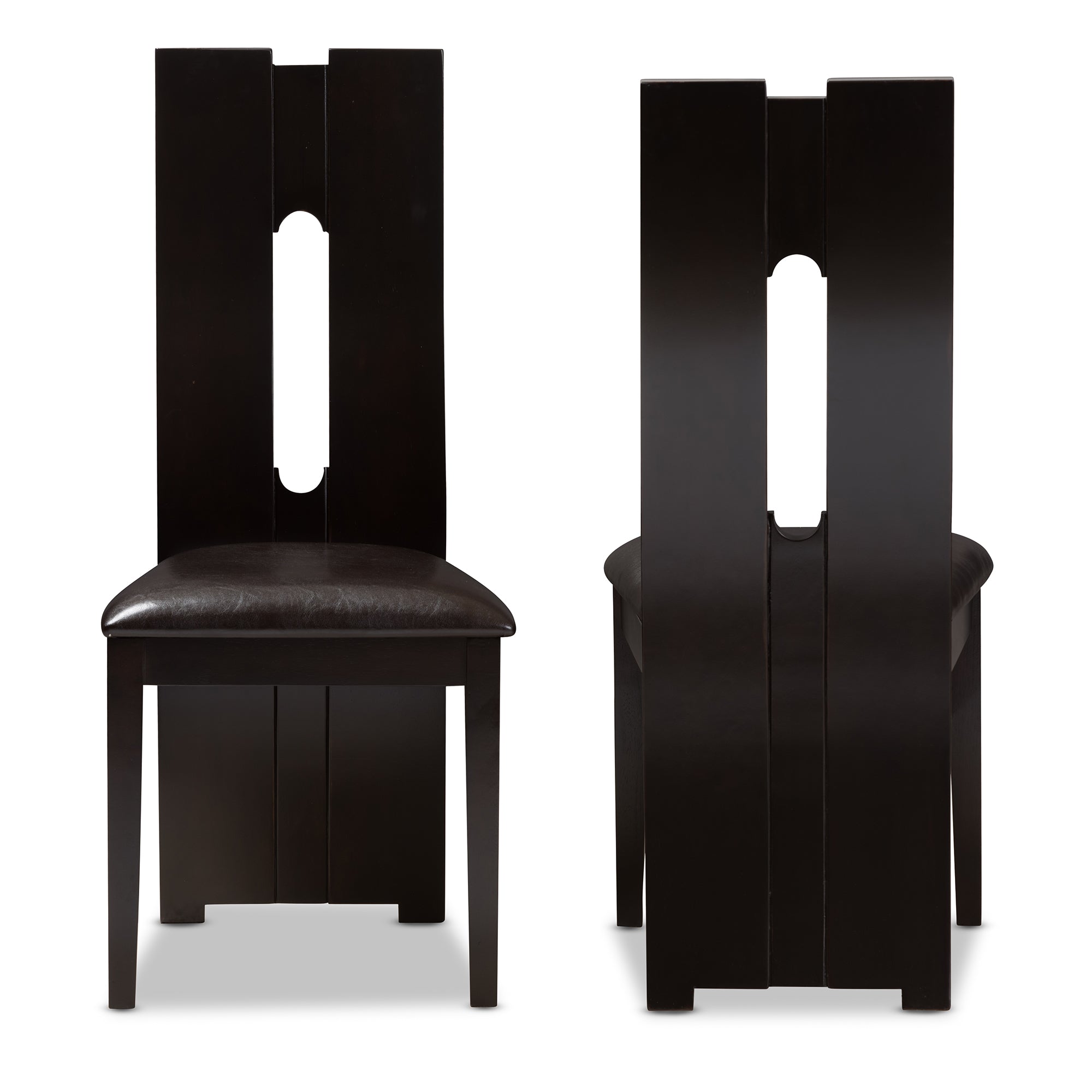 Baxton Studio Alani Modern and Contemporary Dark Brown Faux Leather Upholstered Dining Chair Set of 2