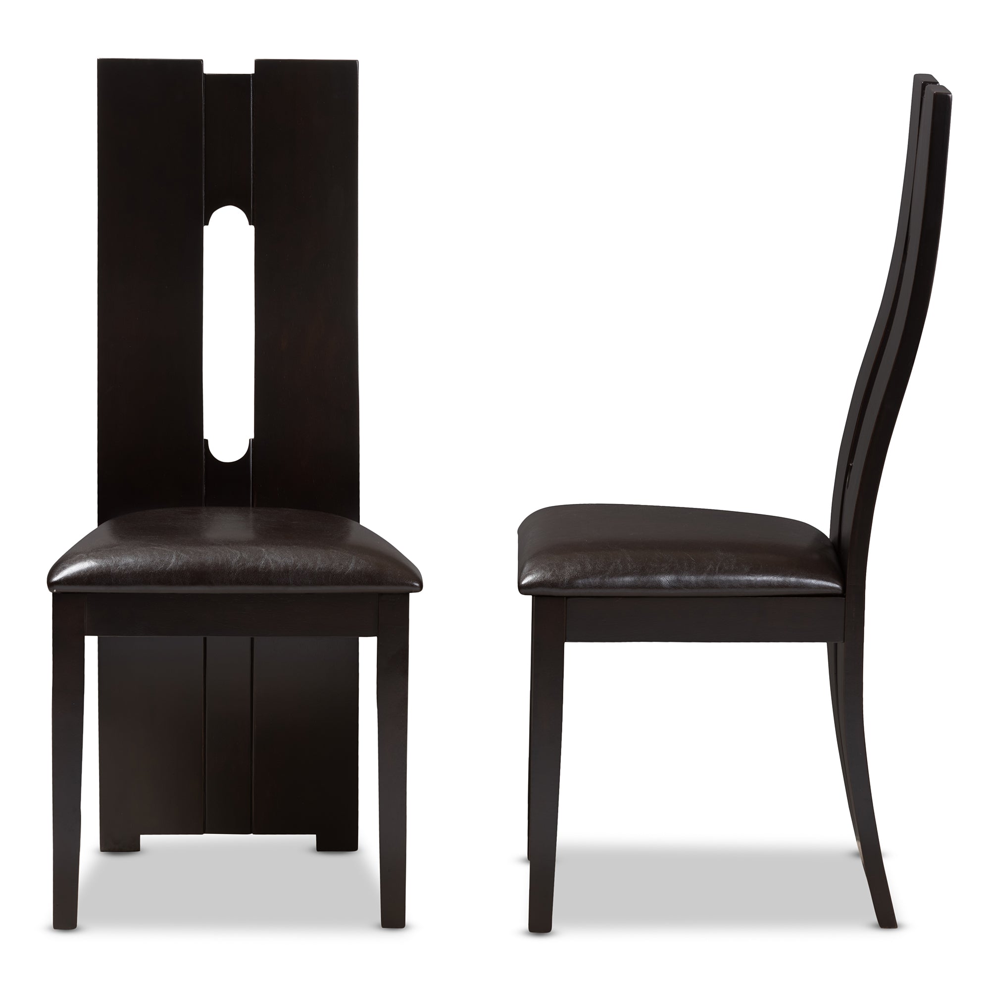 Baxton Studio Alani Modern and Contemporary Dark Brown Faux Leather Upholstered Dining Chair Set of 2