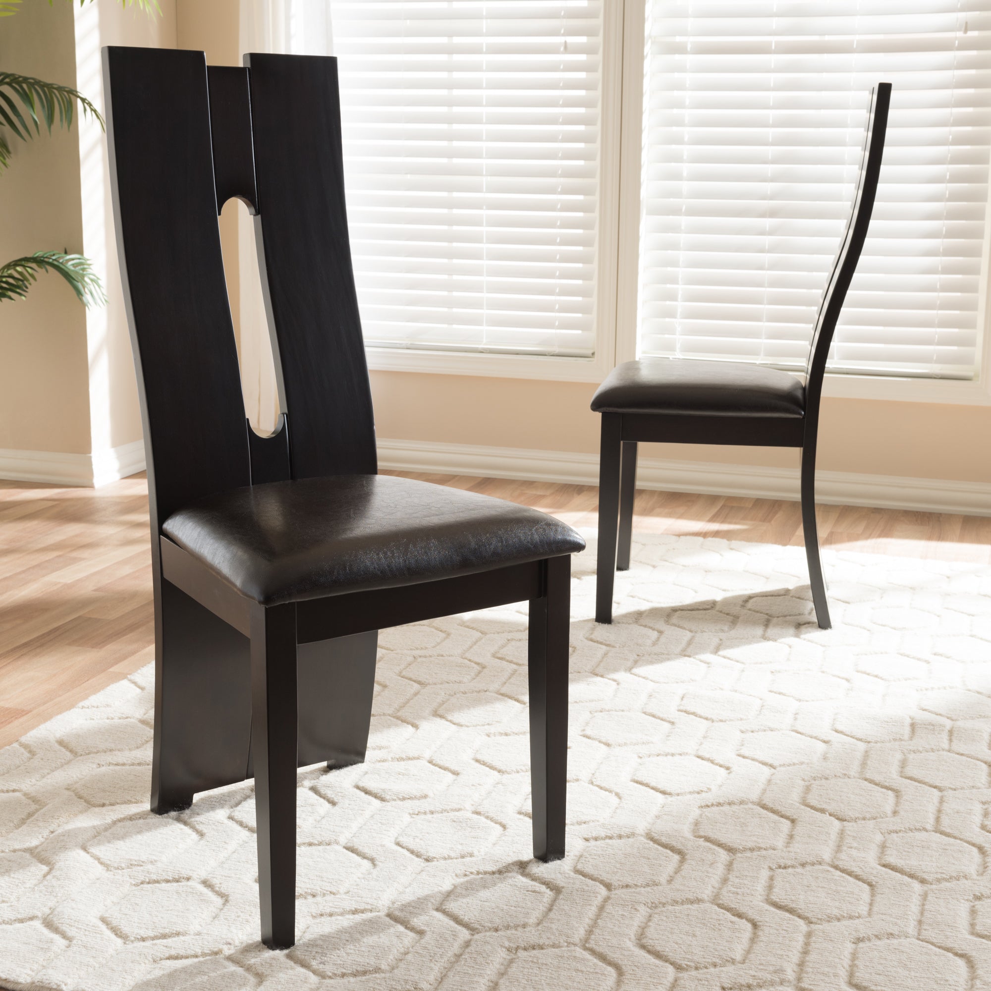 Baxton Studio Alani Modern and Contemporary Dark Brown Faux Leather Upholstered Dining Chair Set of 2